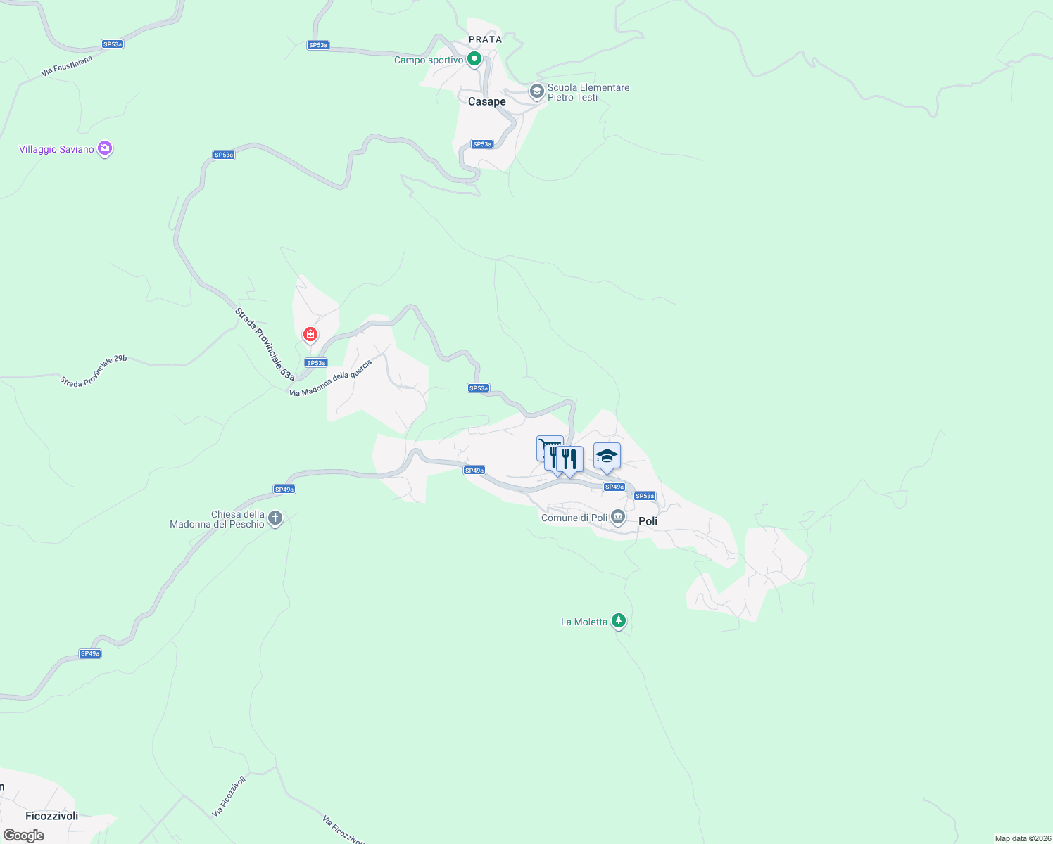 map of restaurants, bars, coffee shops, grocery stores, and more near 3 Via Campo Fattore in Poli