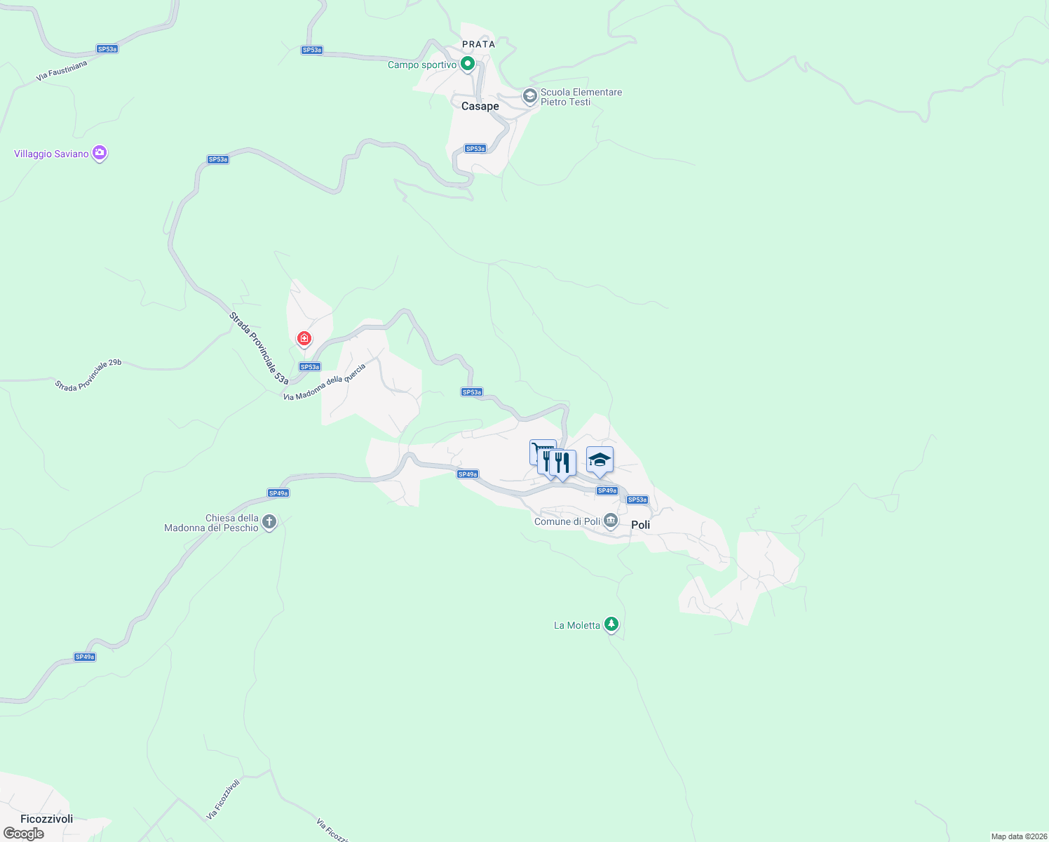 map of restaurants, bars, coffee shops, grocery stores, and more near 3 Via Campo Fattore in Poli