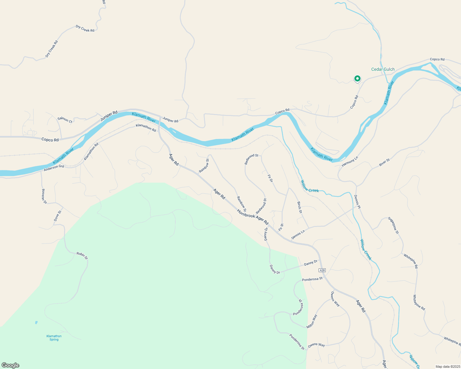 map of restaurants, bars, coffee shops, grocery stores, and more near 13942 Rainbow Street in Hornbrook