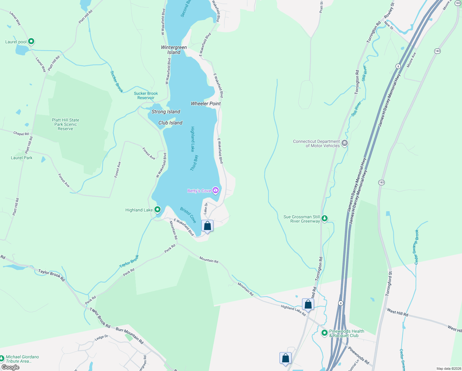 map of restaurants, bars, coffee shops, grocery stores, and more near 610 Wynne Road in Winsted