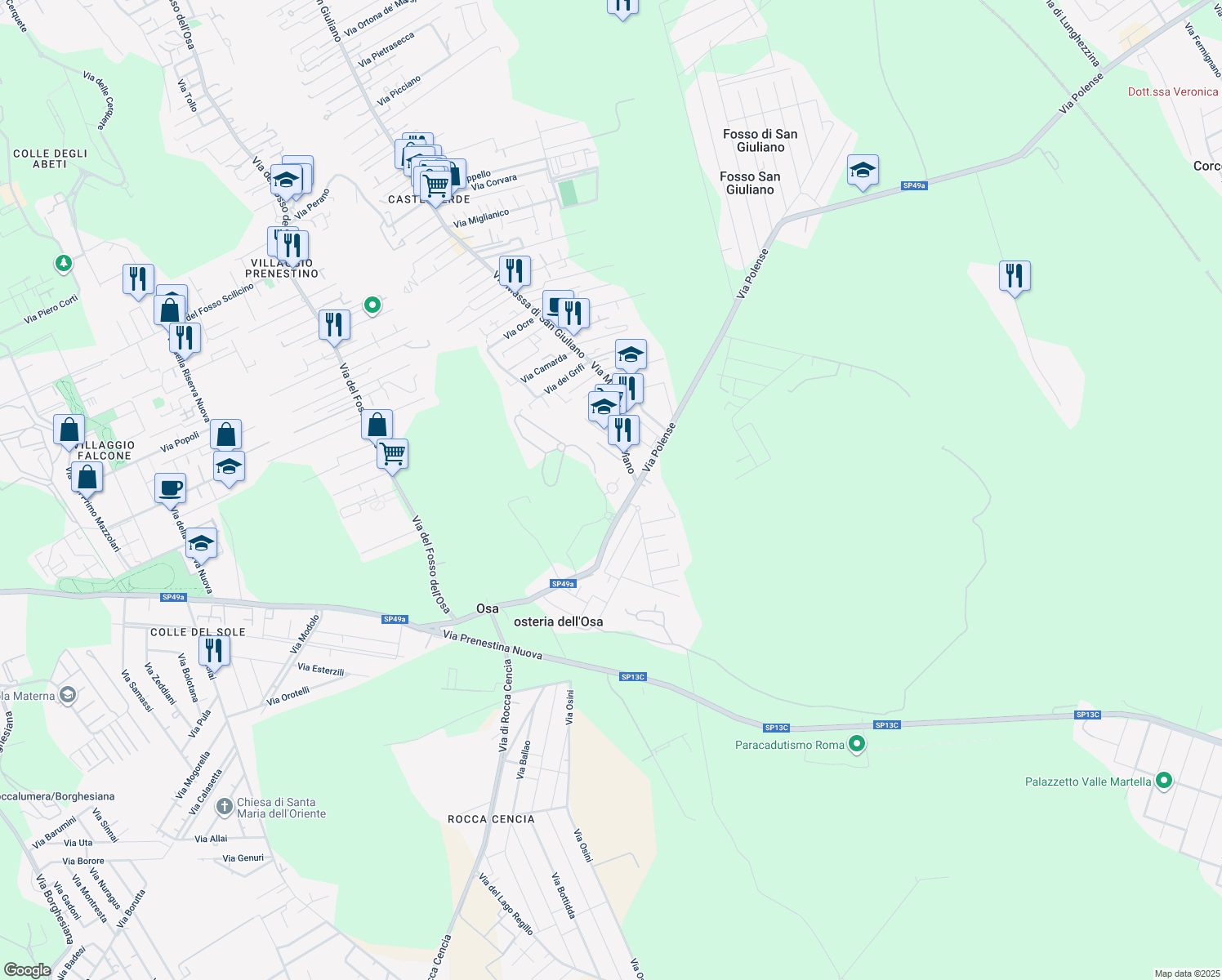 map of restaurants, bars, coffee shops, grocery stores, and more near 26 Via Opi in Roma