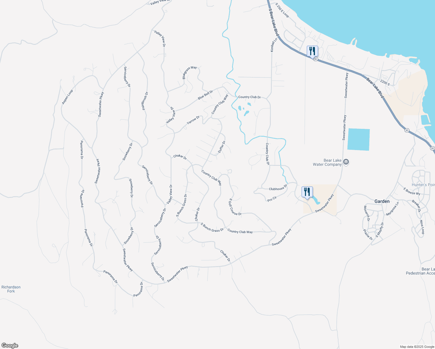 map of restaurants, bars, coffee shops, grocery stores, and more near 2882 South Golf Course Drive in Garden City