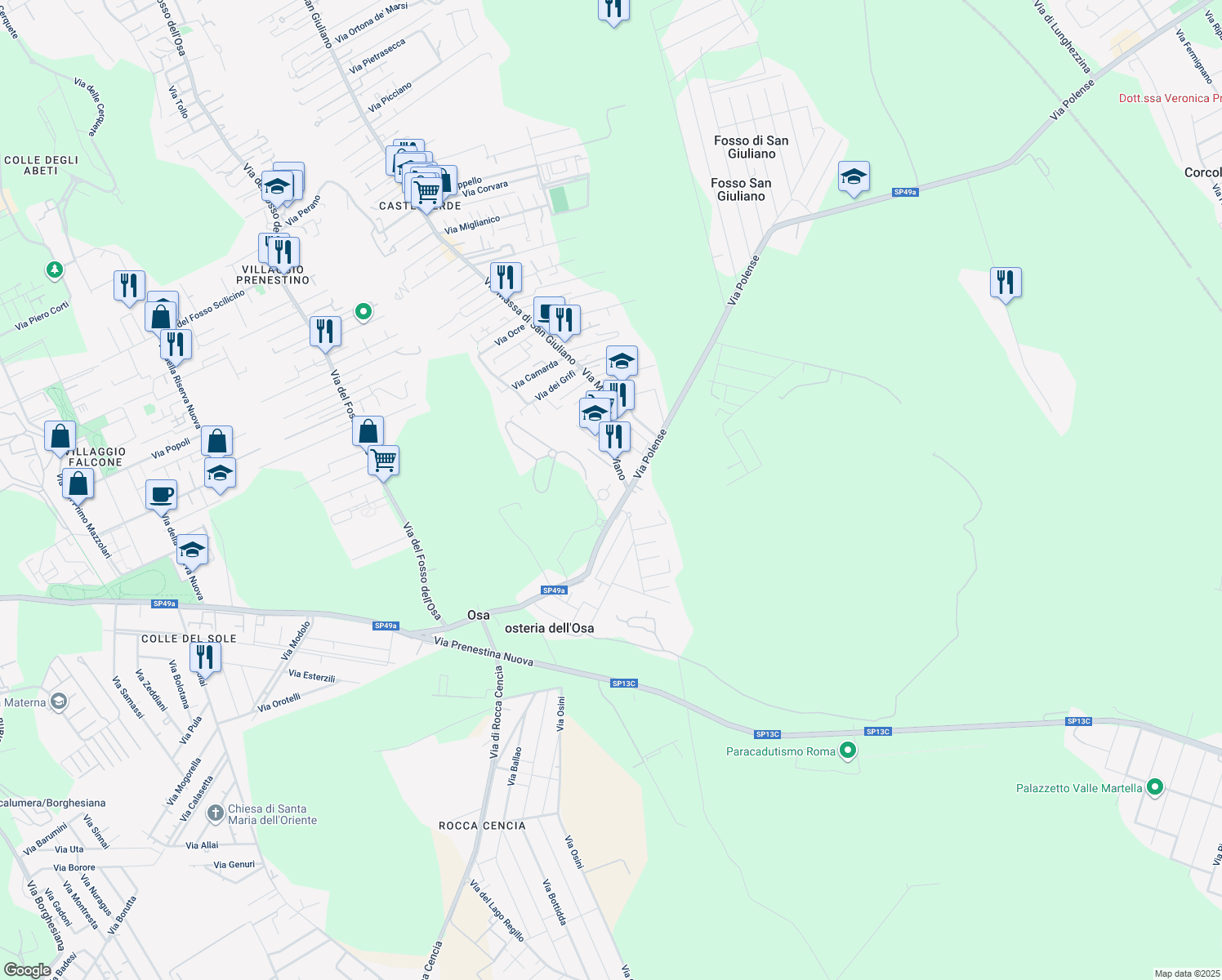 map of restaurants, bars, coffee shops, grocery stores, and more near 26 Via Opi in Roma
