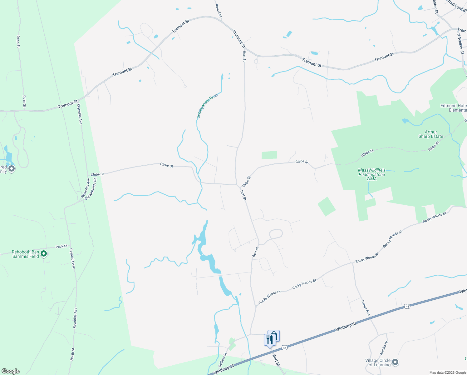 map of restaurants, bars, coffee shops, grocery stores, and more near 1064 Glebe Street in Taunton