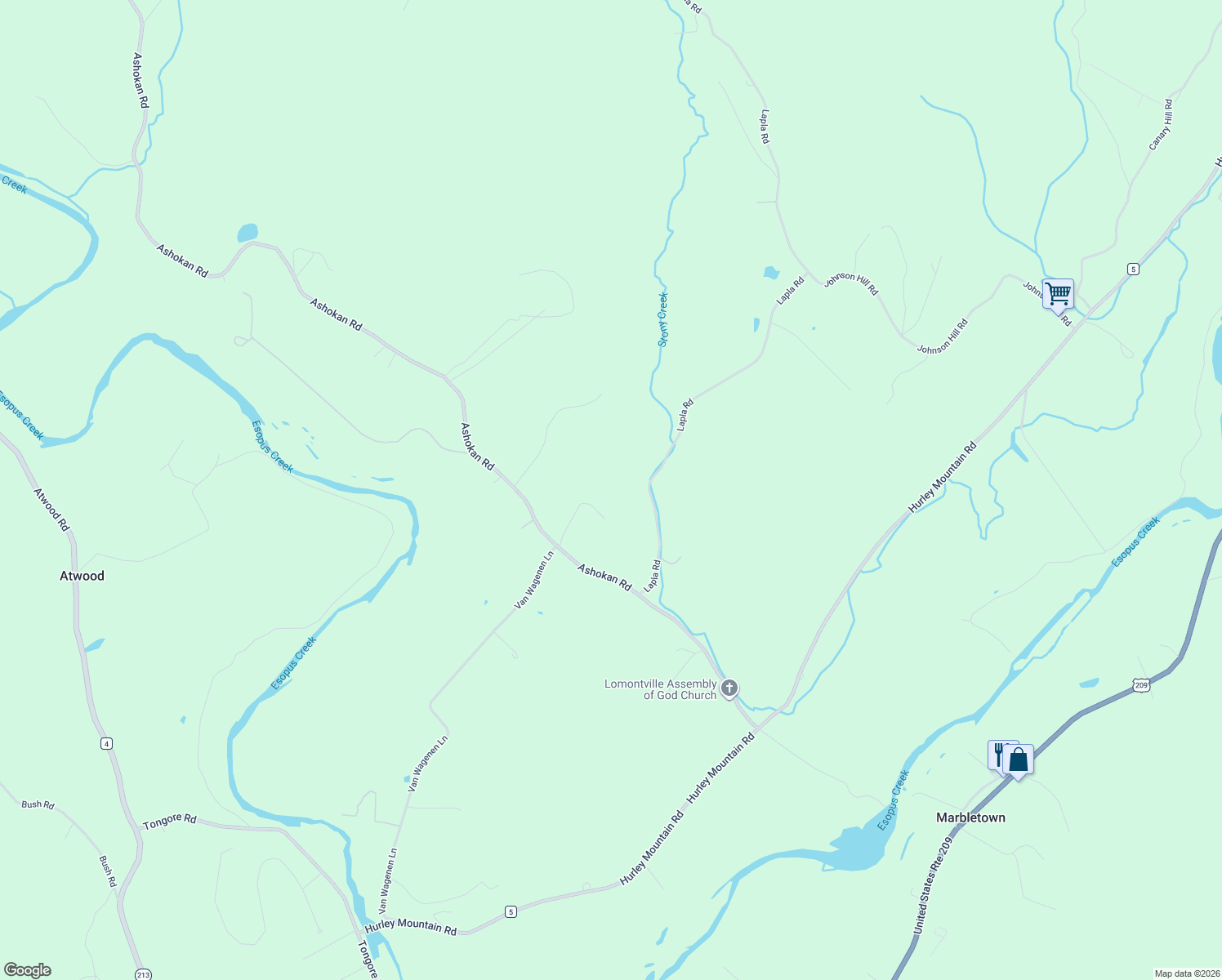 map of restaurants, bars, coffee shops, grocery stores, and more near 63 Lapla Road in Kingston