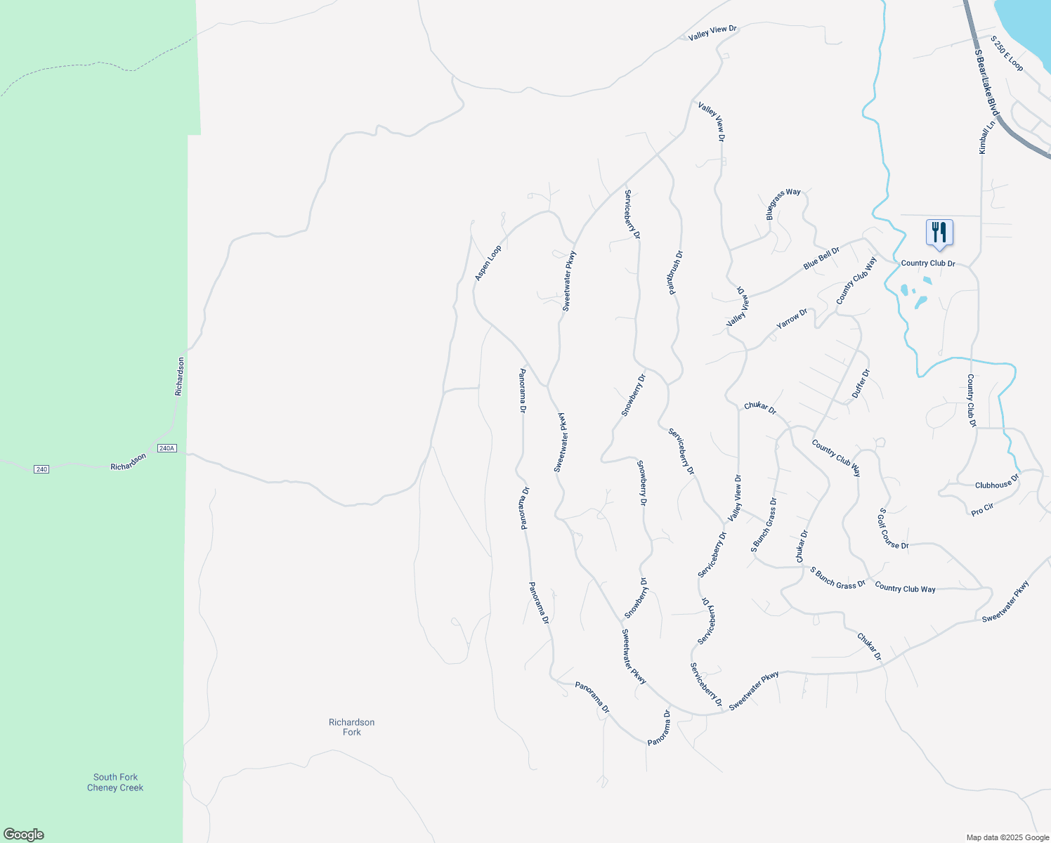 map of restaurants, bars, coffee shops, grocery stores, and more near 2780 Panorama Drive in Garden City