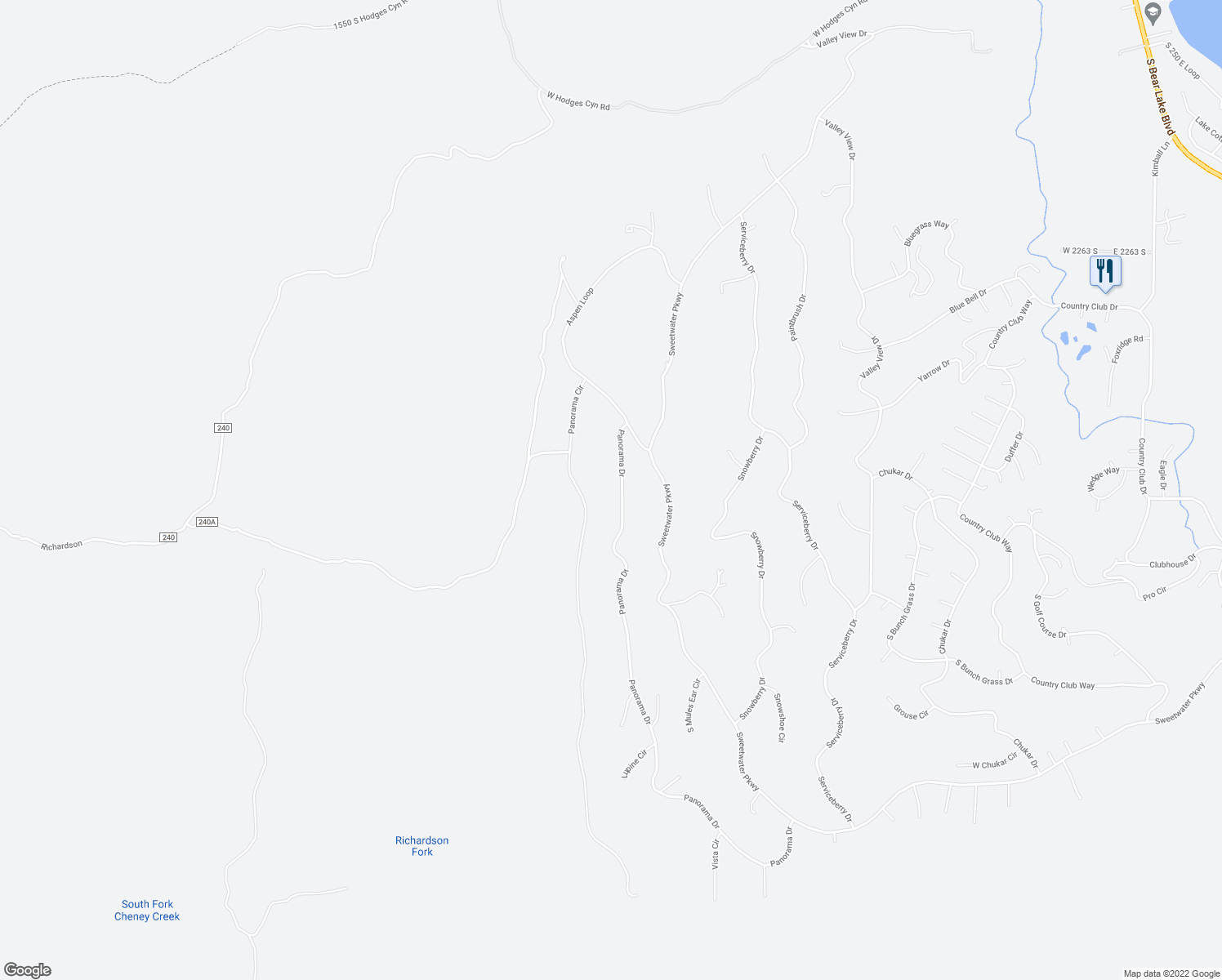 map of restaurants, bars, coffee shops, grocery stores, and more near 2787 Panorama Drive in Garden City