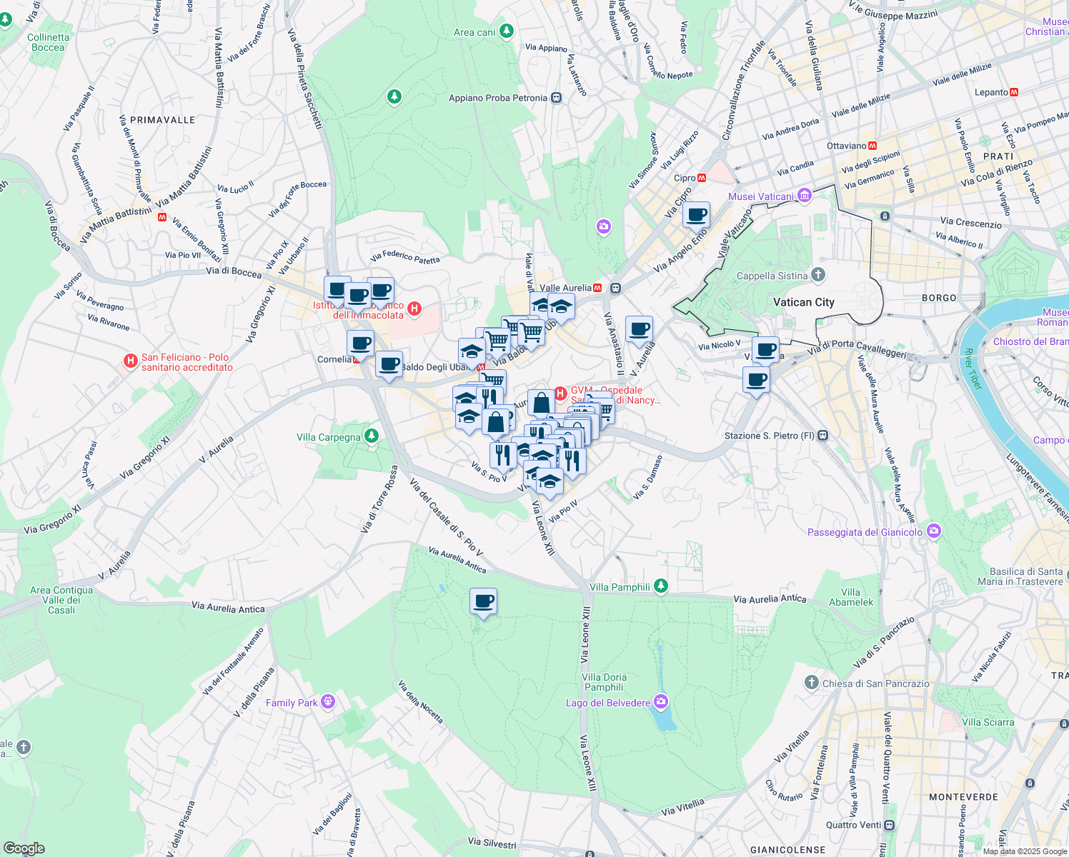 map of restaurants, bars, coffee shops, grocery stores, and more near in Aurelio