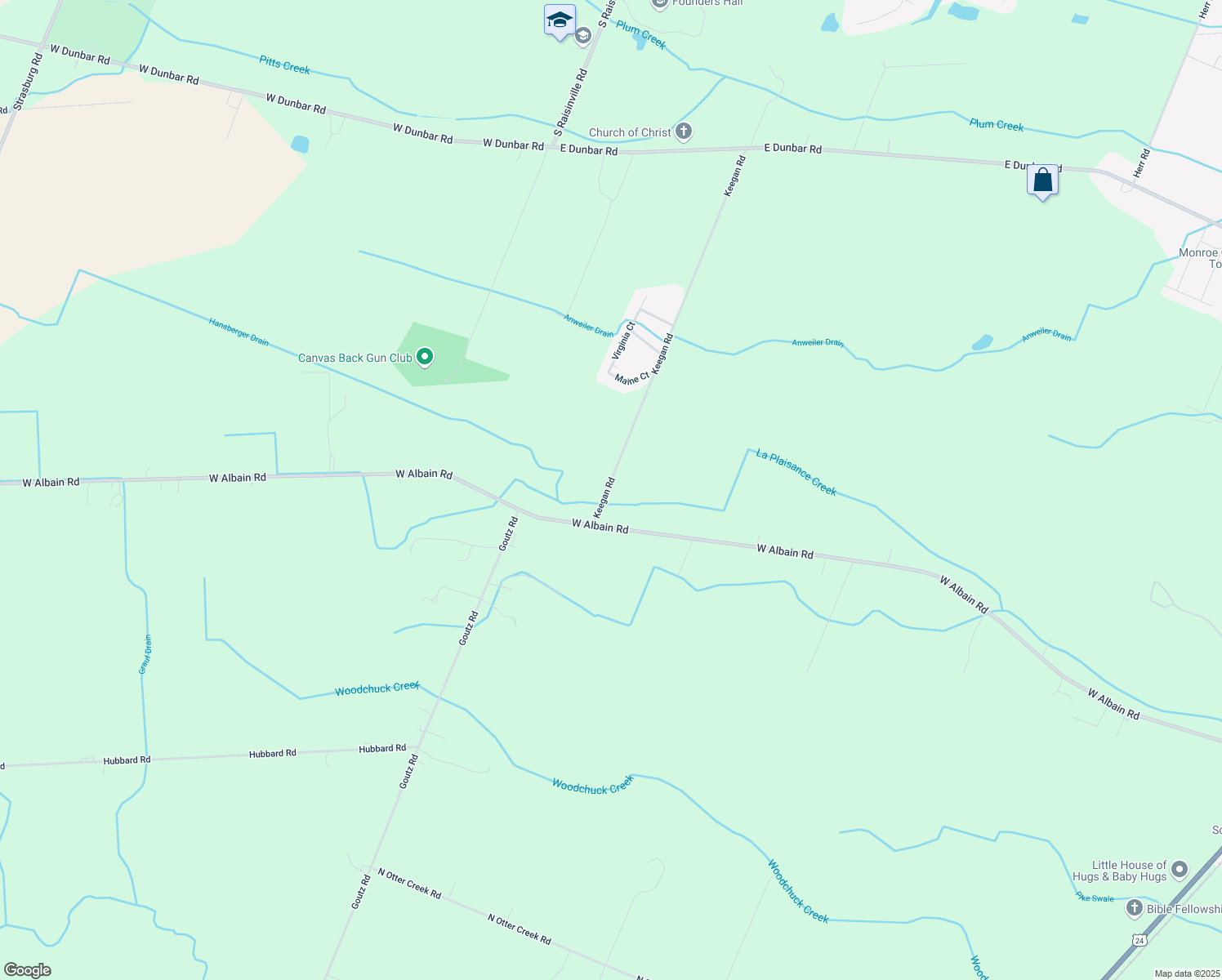 map of restaurants, bars, coffee shops, grocery stores, and more near 15456 Keegan Road in Monroe