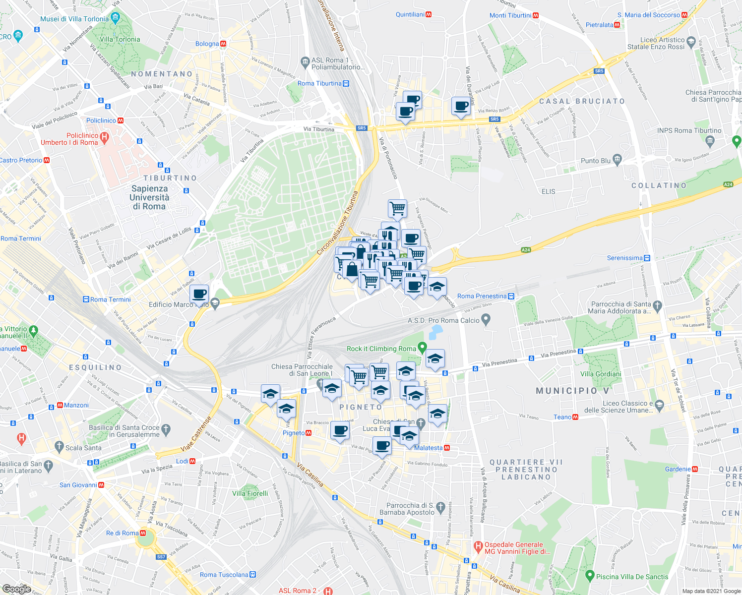 map of restaurants, bars, coffee shops, grocery stores, and more near 15 Via Morozzo della Rocca in Roma