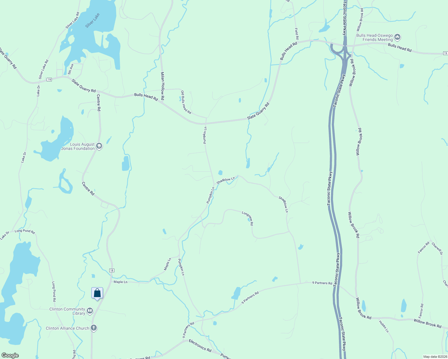map of restaurants, bars, coffee shops, grocery stores, and more near 6 Shadblow Lane in Dutchess County