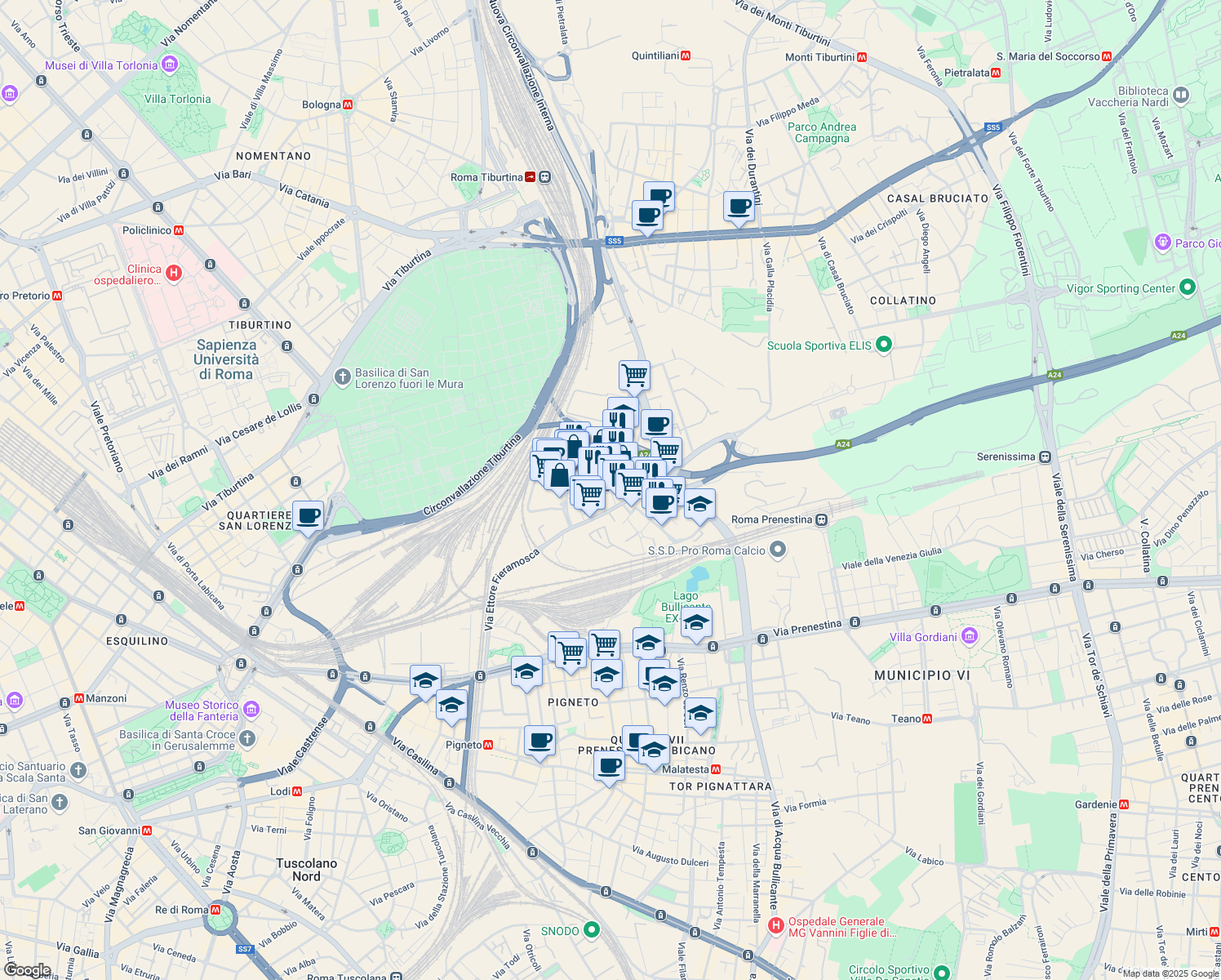 map of restaurants, bars, coffee shops, grocery stores, and more near 15 Via Morozzo della Rocca in Rome