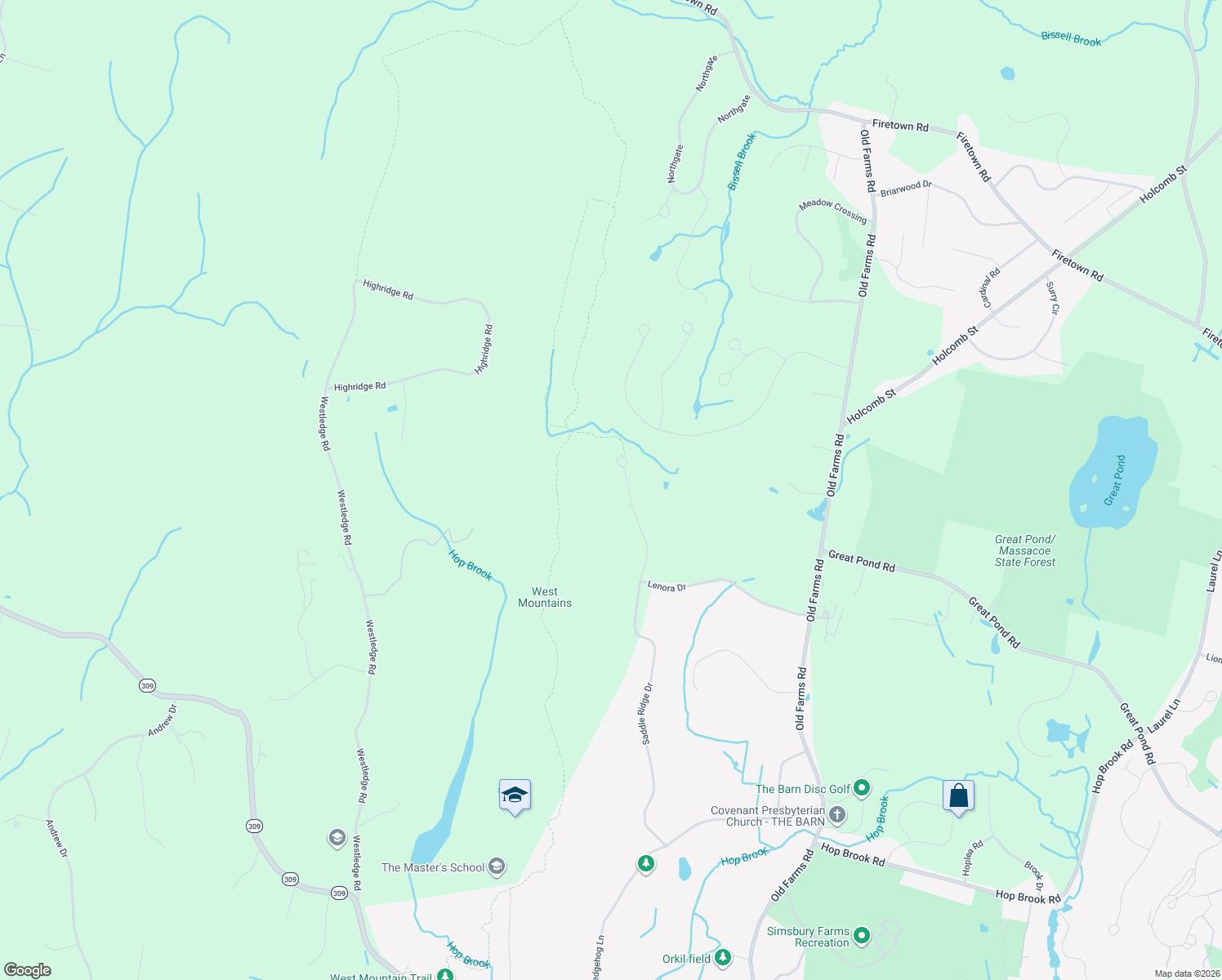 map of restaurants, bars, coffee shops, grocery stores, and more near 119 North Saddle Ridge Drive in Simsbury