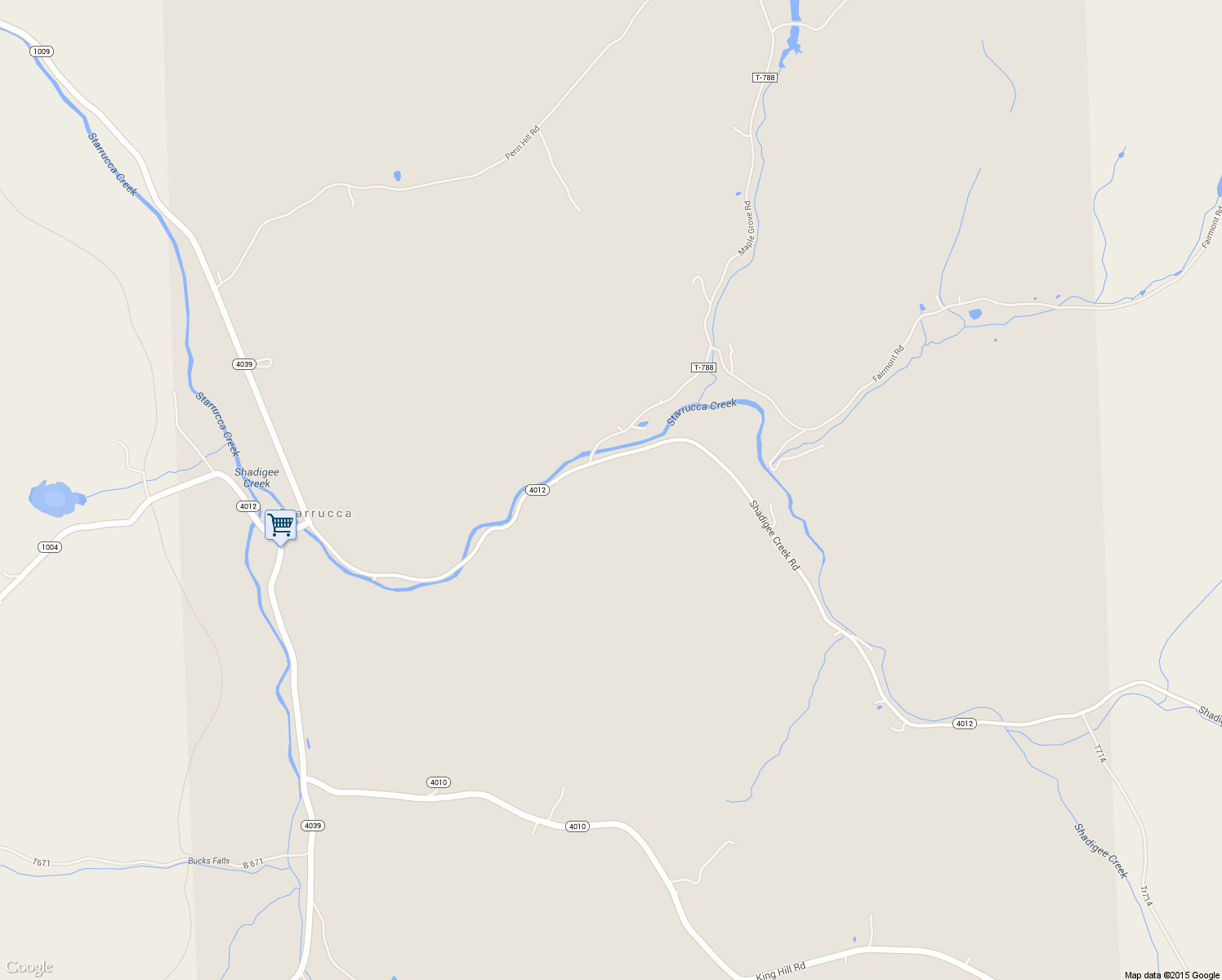 map of restaurants, bars, coffee shops, grocery stores, and more near 190 Shadigee Creek Rd in Starrucca