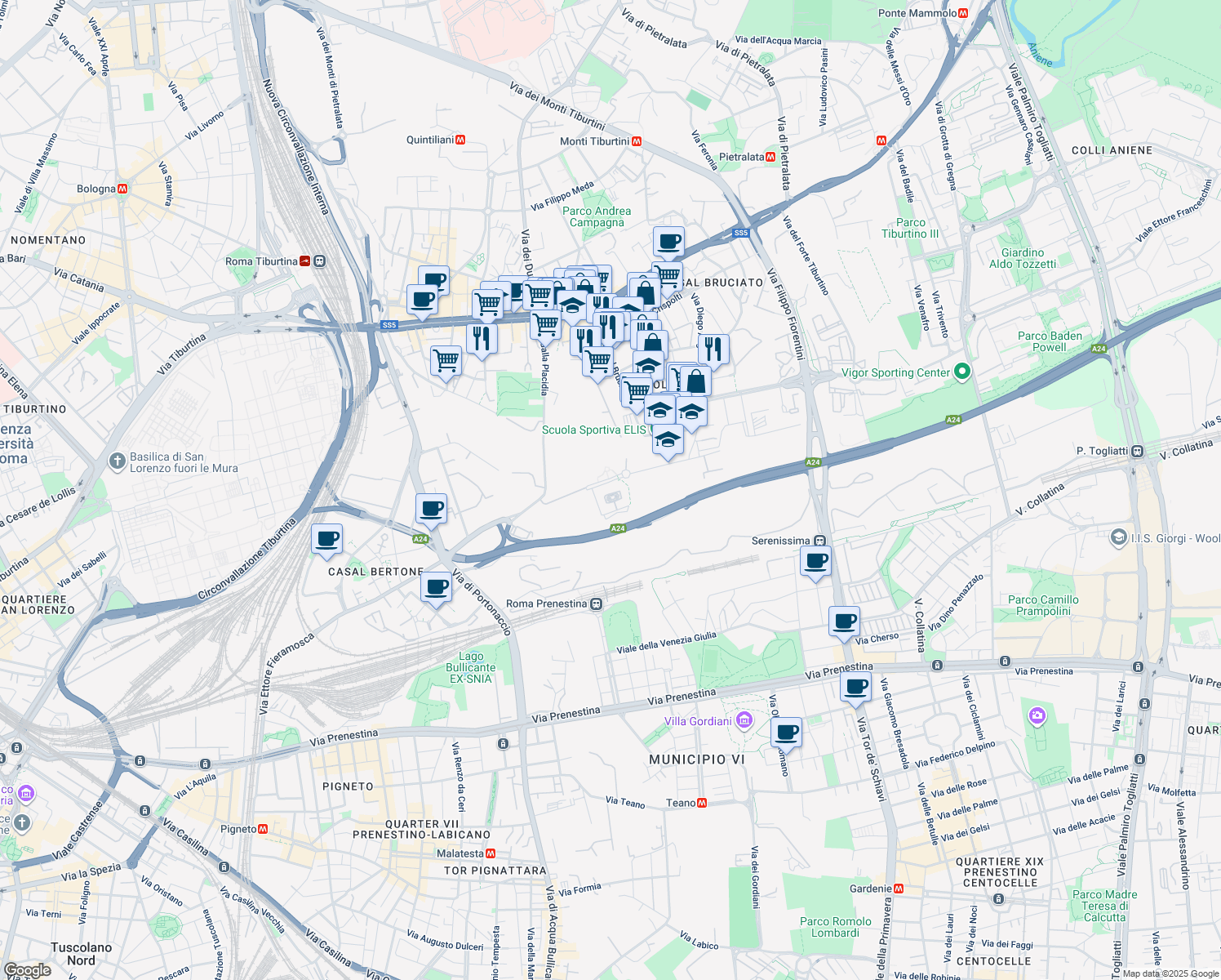 map of restaurants, bars, coffee shops, grocery stores, and more near 11 Viale Giorgio Cingoli in Roma