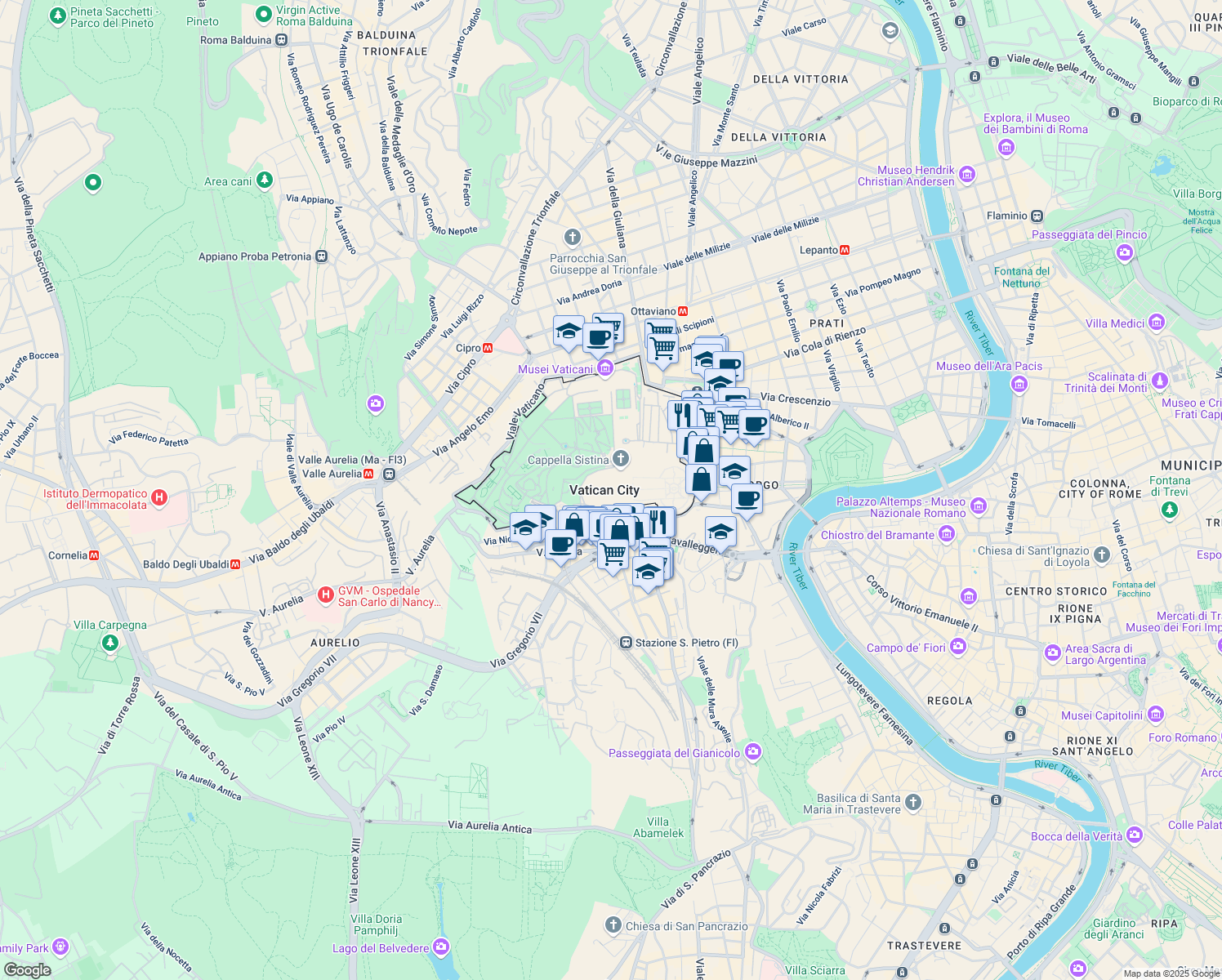 map of restaurants, bars, coffee shops, grocery stores, and more near in Città del Vaticano