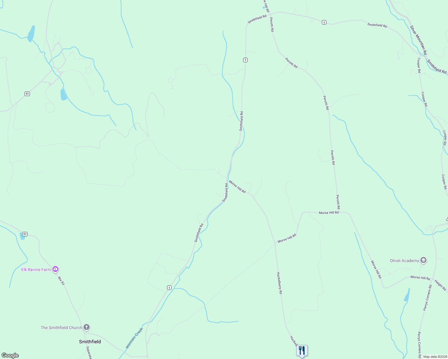 map of restaurants, bars, coffee shops, grocery stores, and more near 303 Smithfield Road in Millerton
