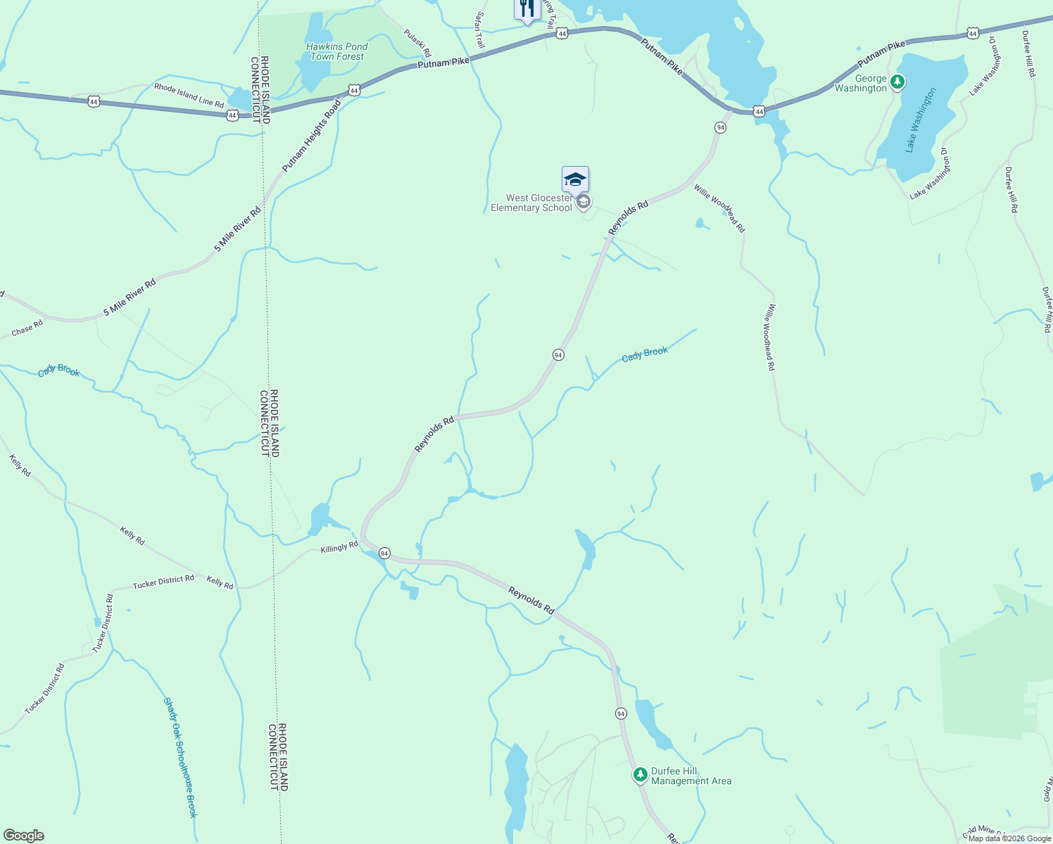 map of restaurants, bars, coffee shops, grocery stores, and more near 372 Reynolds Rd in Glocester