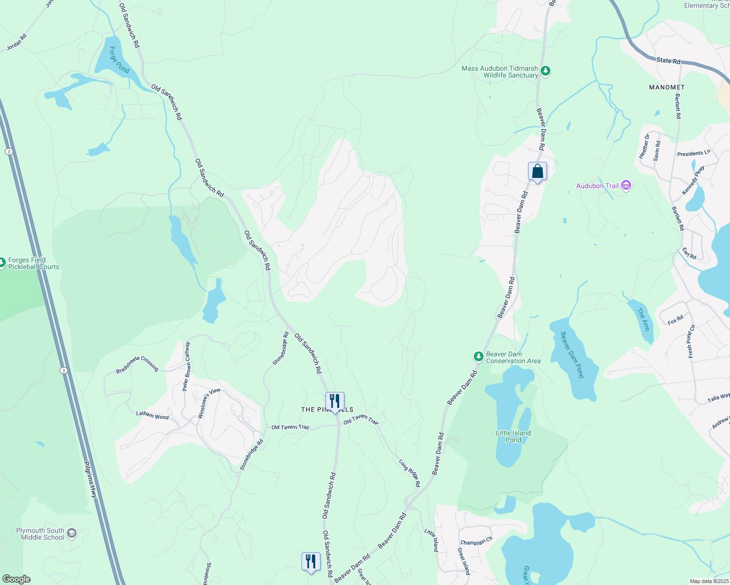 map of restaurants, bars, coffee shops, grocery stores, and more near Pemberton Trail in Plymouth