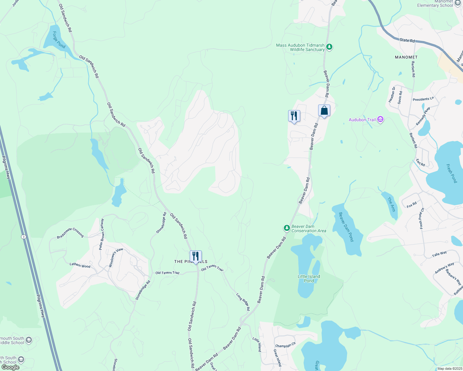 map of restaurants, bars, coffee shops, grocery stores, and more near 5 Lanterns in Plymouth