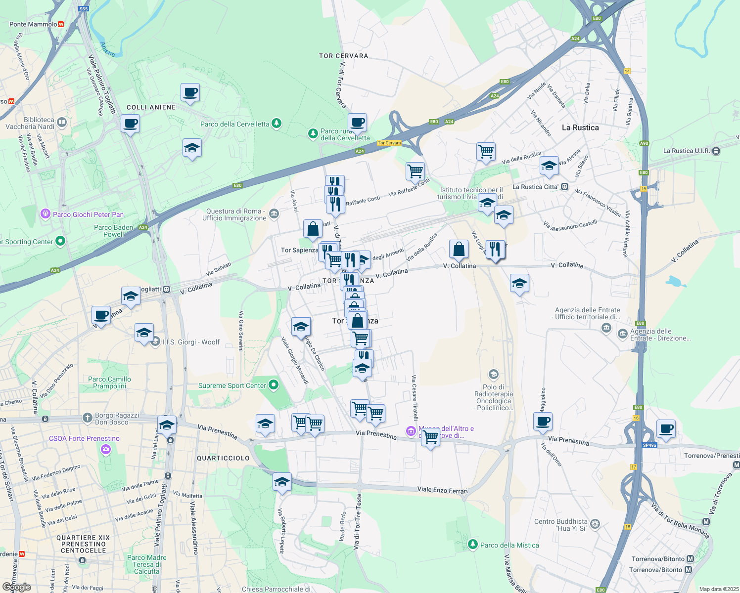 map of restaurants, bars, coffee shops, grocery stores, and more near 42 Via Adriano Cecioni in Rome
