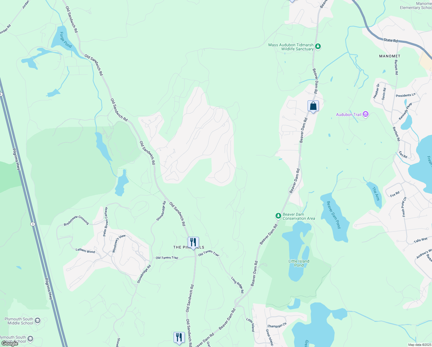 map of restaurants, bars, coffee shops, grocery stores, and more near Pemberton Trail in Plymouth