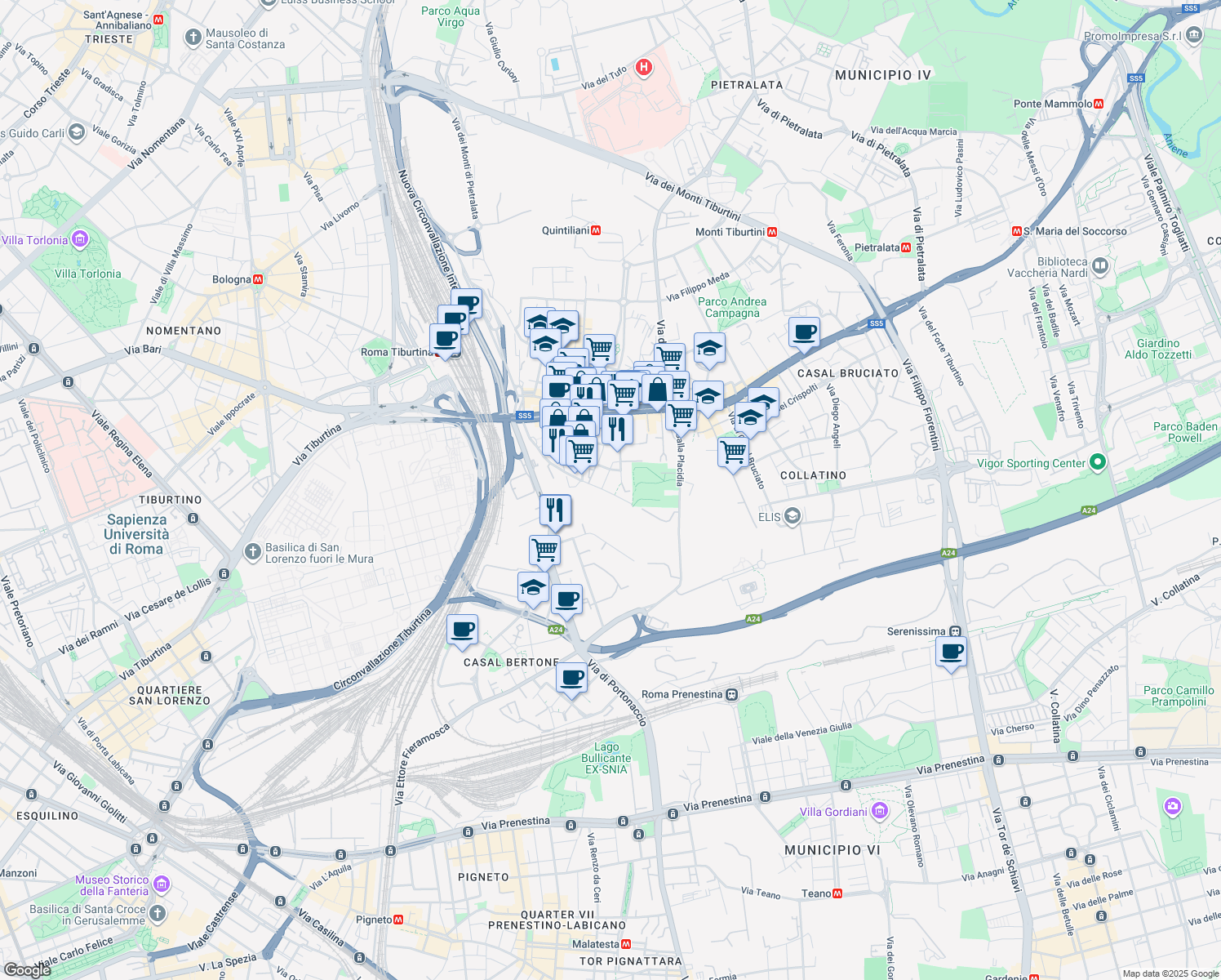 map of restaurants, bars, coffee shops, grocery stores, and more near 110 Via Pietro Ottoboni in Roma