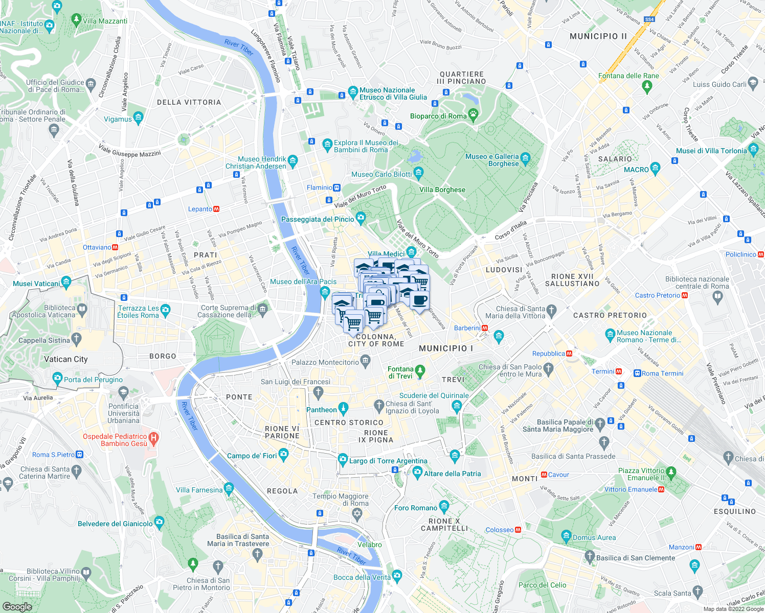 map of restaurants, bars, coffee shops, grocery stores, and more near 23-27 Via Bocca di Leone in Roma