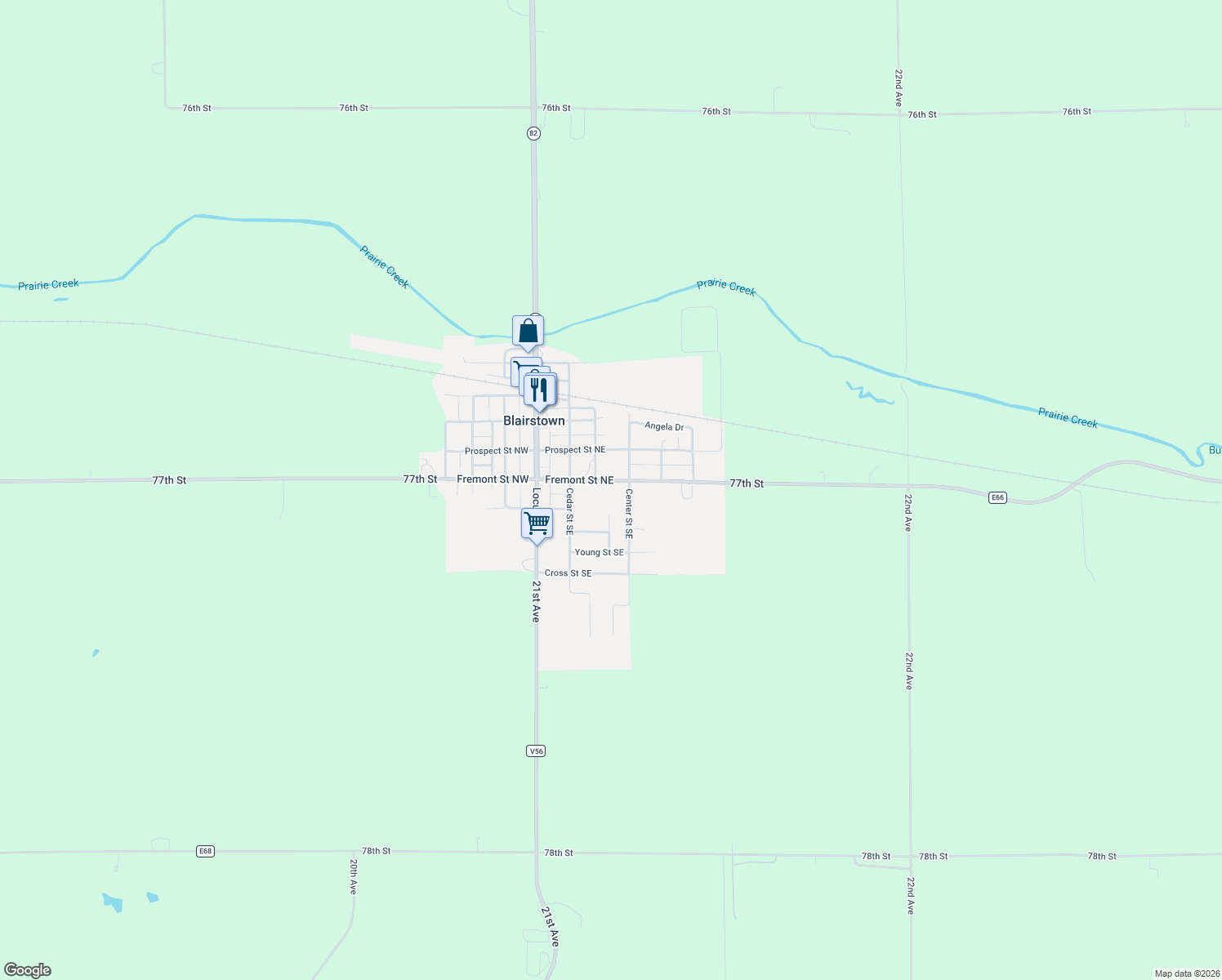 map of restaurants, bars, coffee shops, grocery stores, and more near 304 Fremont Street Northeast in Blairstown