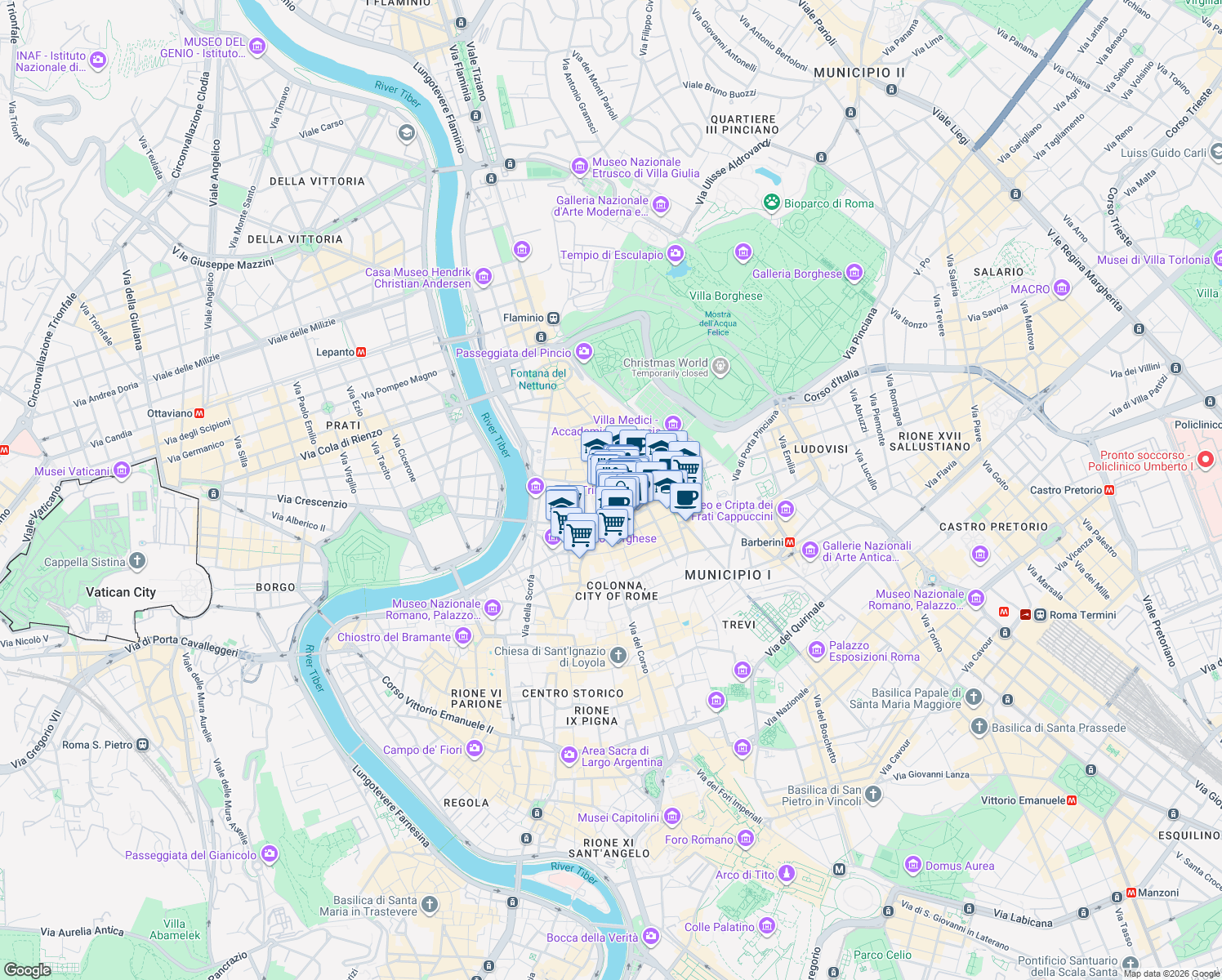 map of restaurants, bars, coffee shops, grocery stores, and more near 23-27 Via Bocca di Leone in Roma