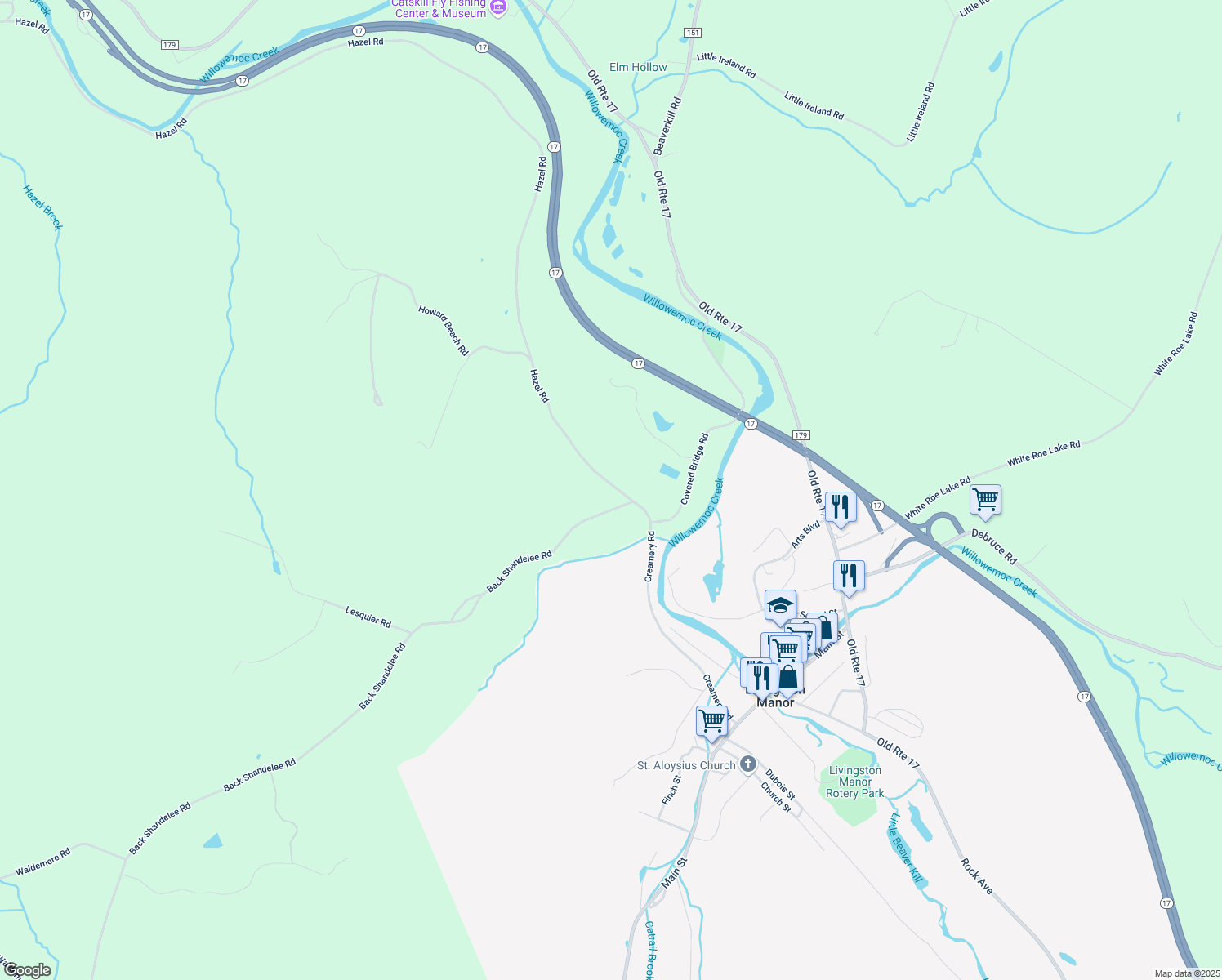 map of restaurants, bars, coffee shops, grocery stores, and more near 6 Hazel Rd in Livingston Manor
