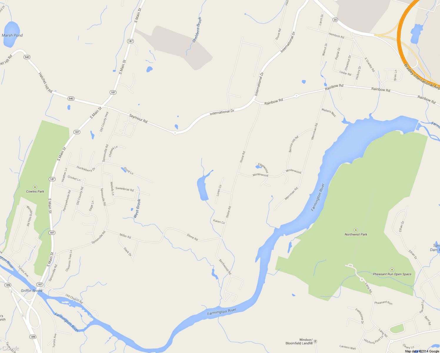 map of restaurants, bars, coffee shops, grocery stores, and more near 43 Loren Circle in Windsor