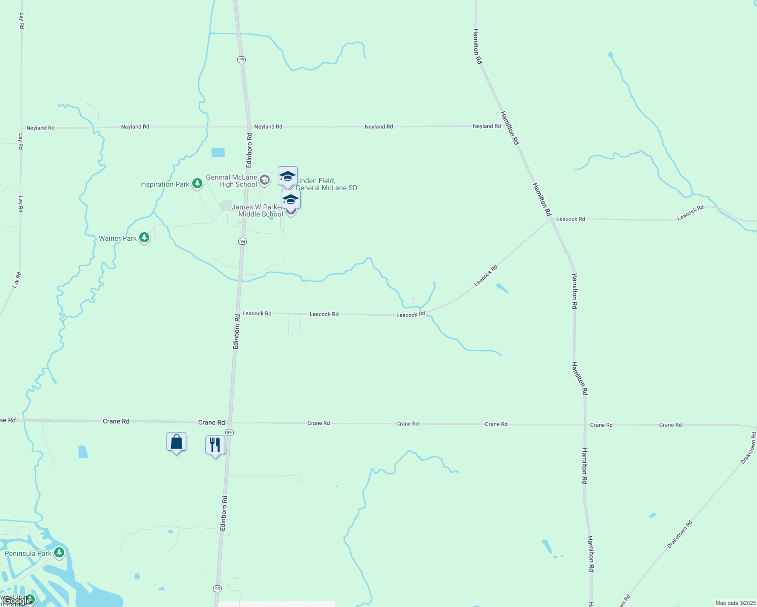 map of restaurants, bars, coffee shops, grocery stores, and more near 4560 Leacock Rd in Edinboro