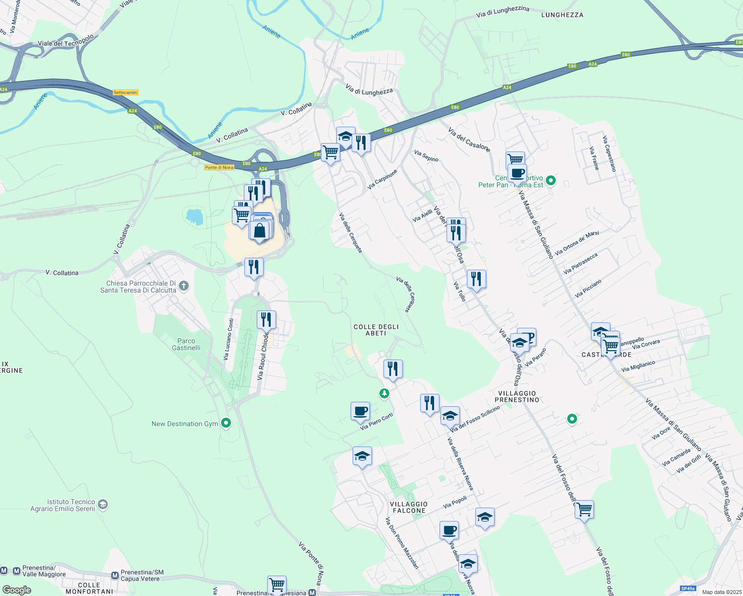map of restaurants, bars, coffee shops, grocery stores, and more near Via Madre Teresa Napoli in Città Metropolitana di Roma