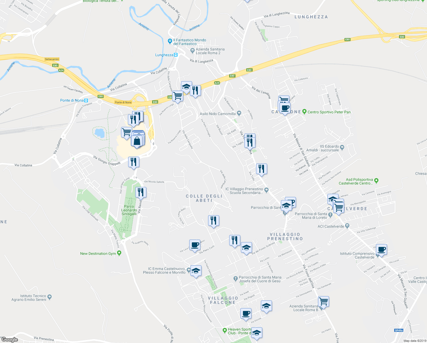 map of restaurants, bars, coffee shops, grocery stores, and more near Via Madre Teresa Napoli in Città Metropolitana di Roma