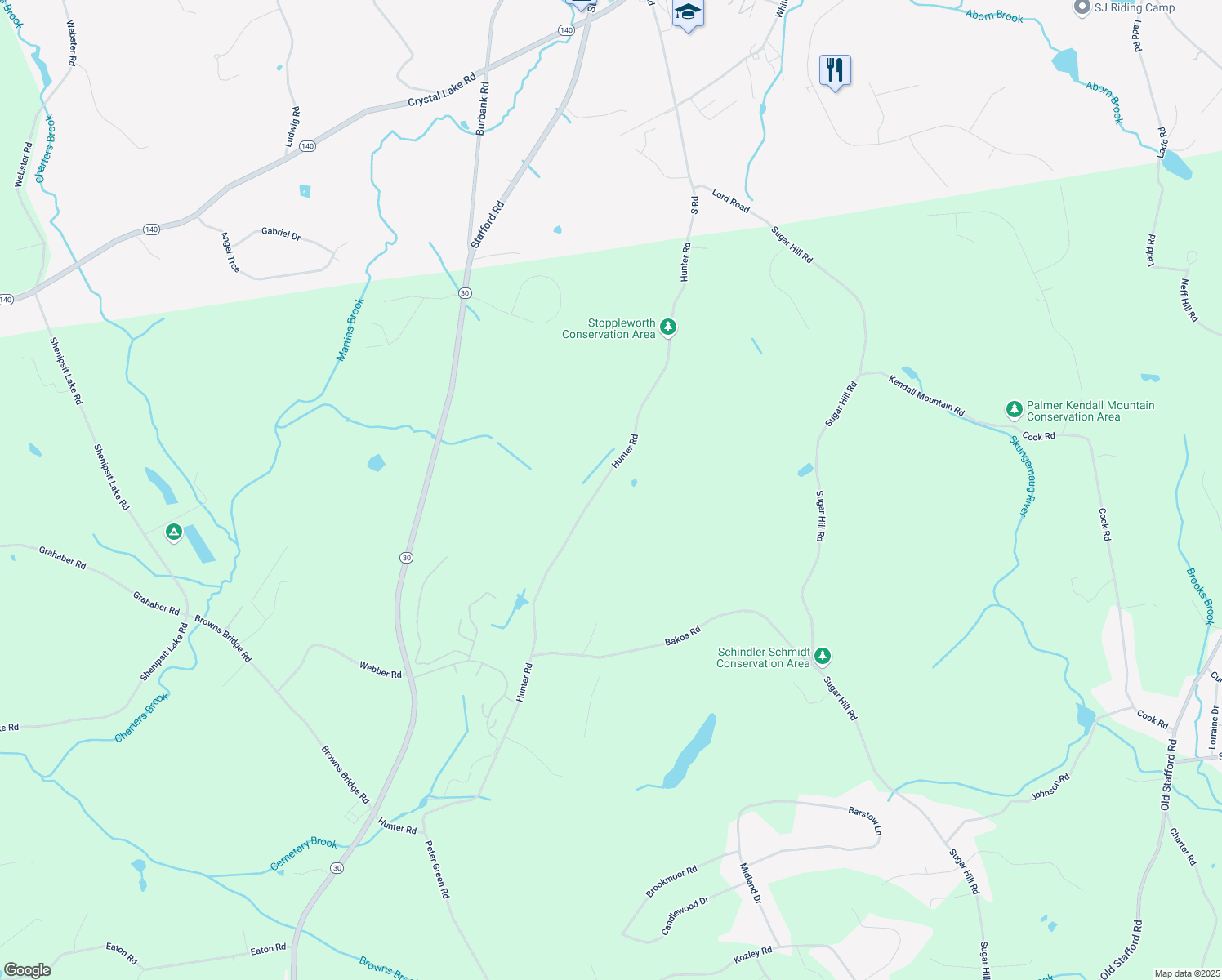 map of restaurants, bars, coffee shops, grocery stores, and more near 101-391 Hunter Road in Tolland