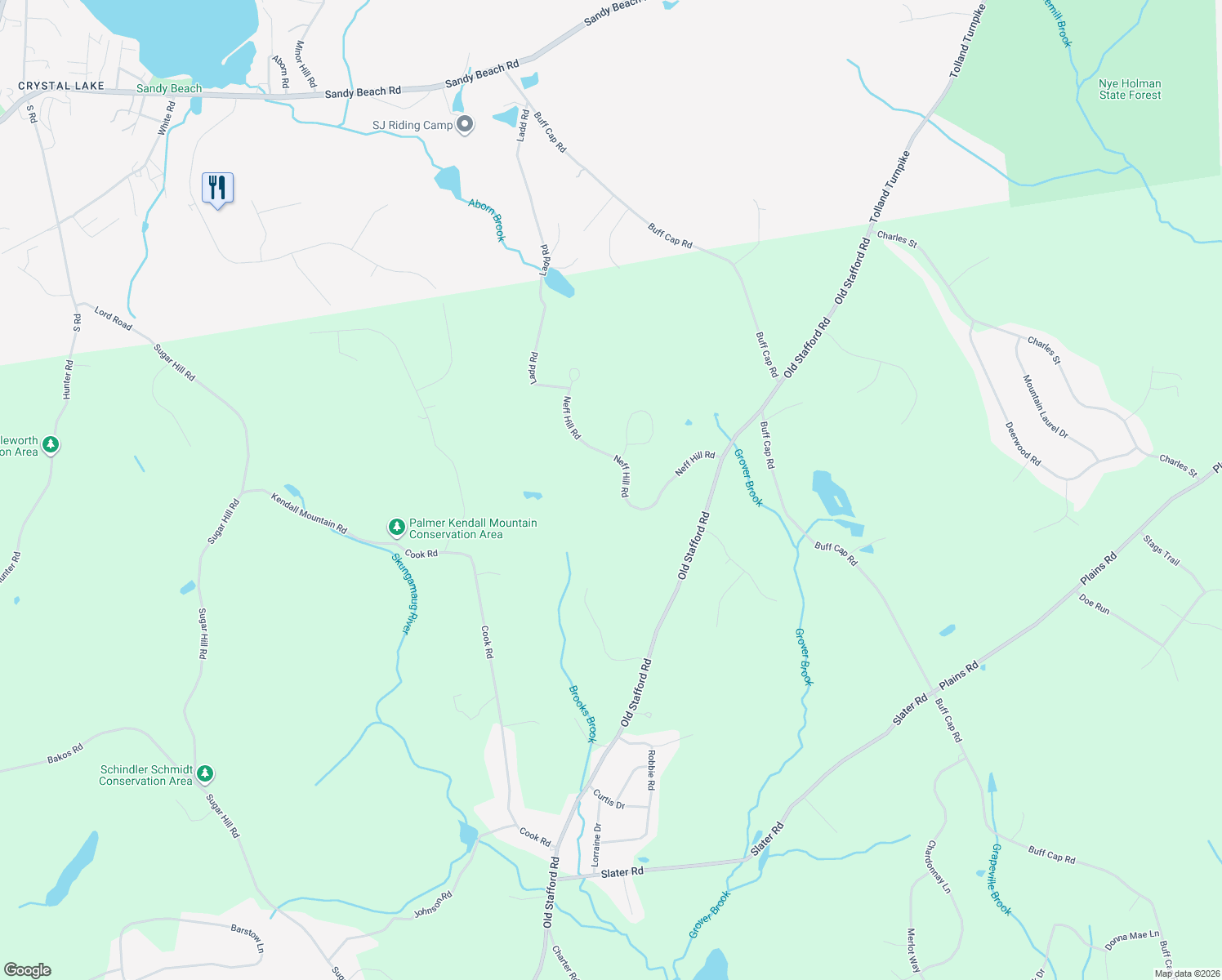 map of restaurants, bars, coffee shops, grocery stores, and more near 77 Neff Hill Road in Tolland
