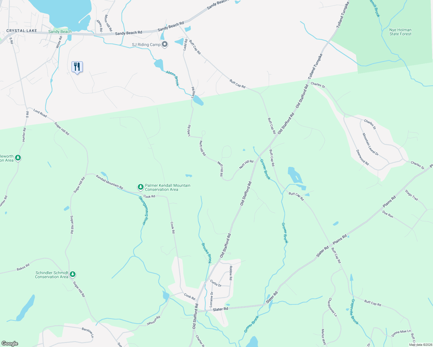 map of restaurants, bars, coffee shops, grocery stores, and more near 77 Neff Hill Road in Tolland