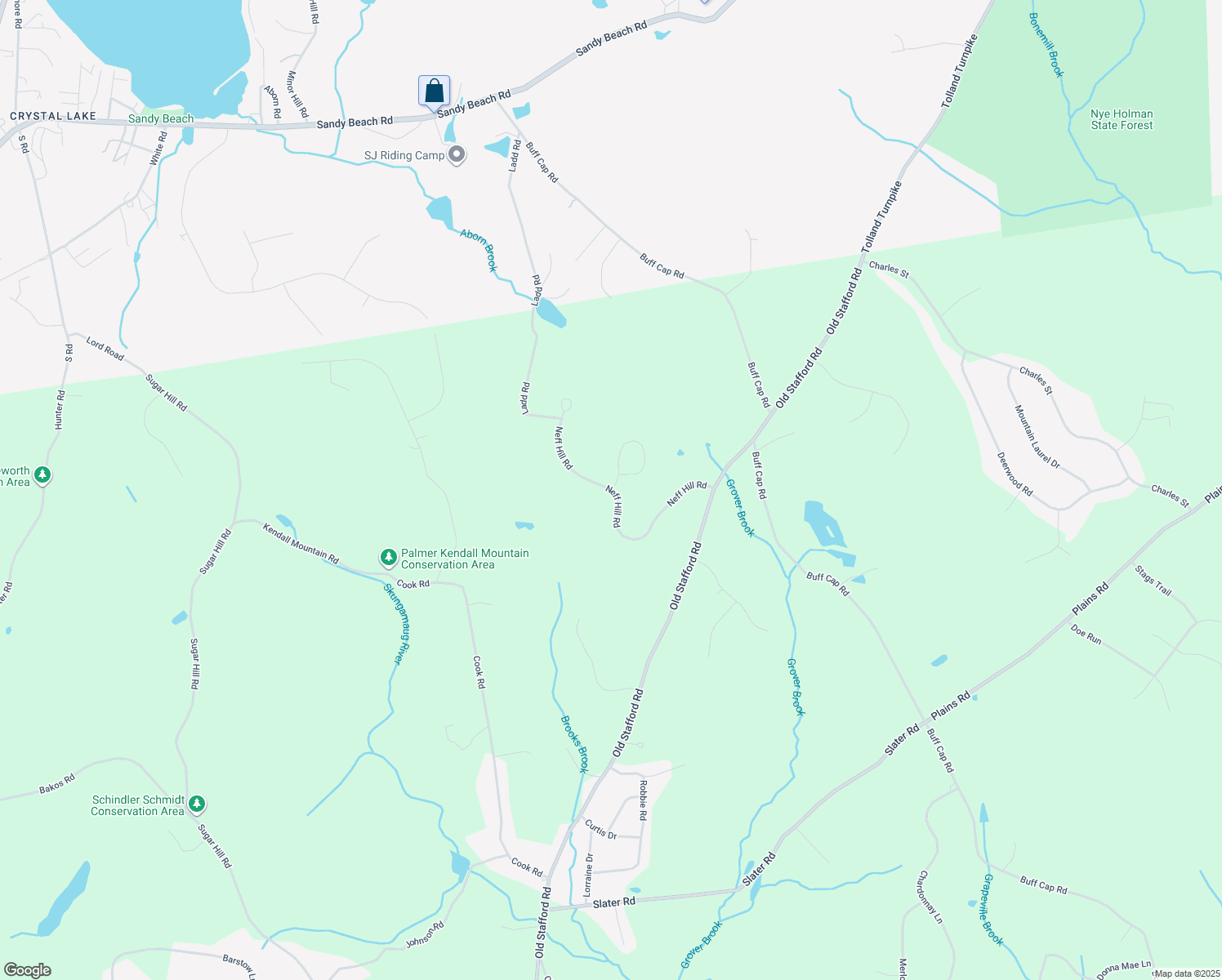 map of restaurants, bars, coffee shops, grocery stores, and more near Neff Hill Road in Tolland