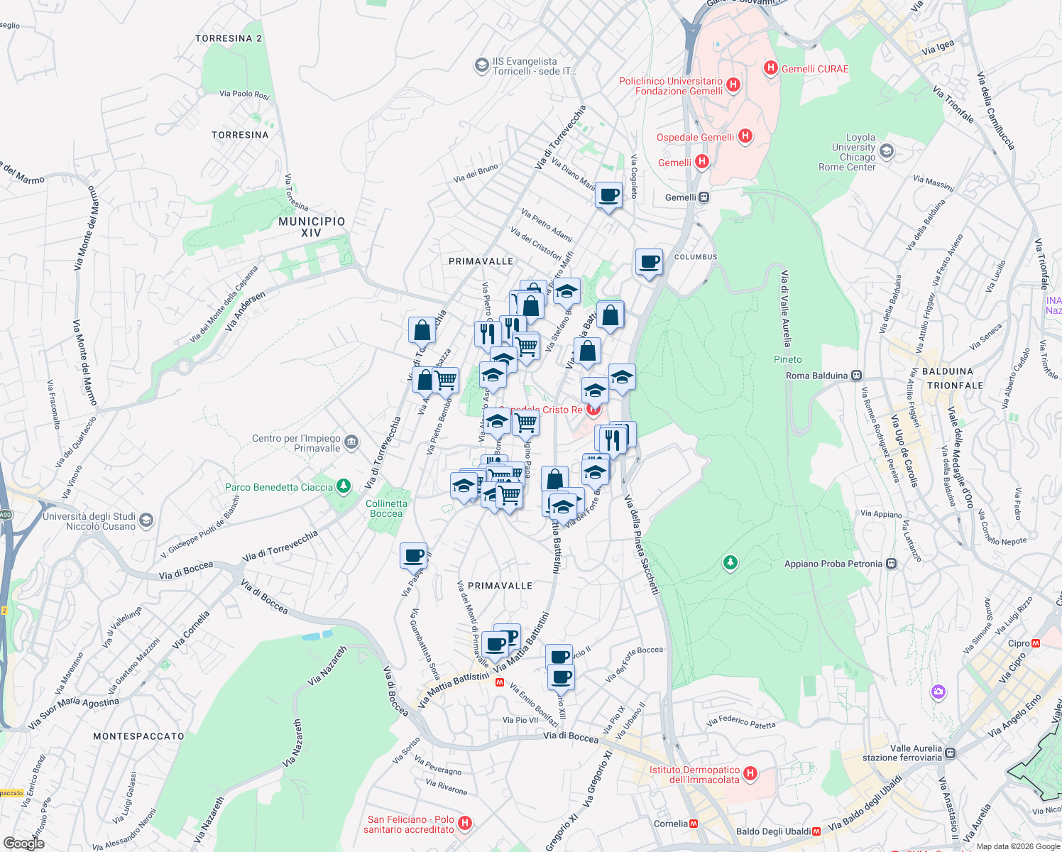map of restaurants, bars, coffee shops, grocery stores, and more near 260 Via Sant Igino Papa in Roma