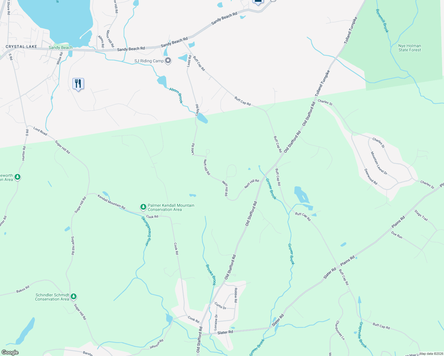 map of restaurants, bars, coffee shops, grocery stores, and more near 85 Neff Hill Road in Tolland
