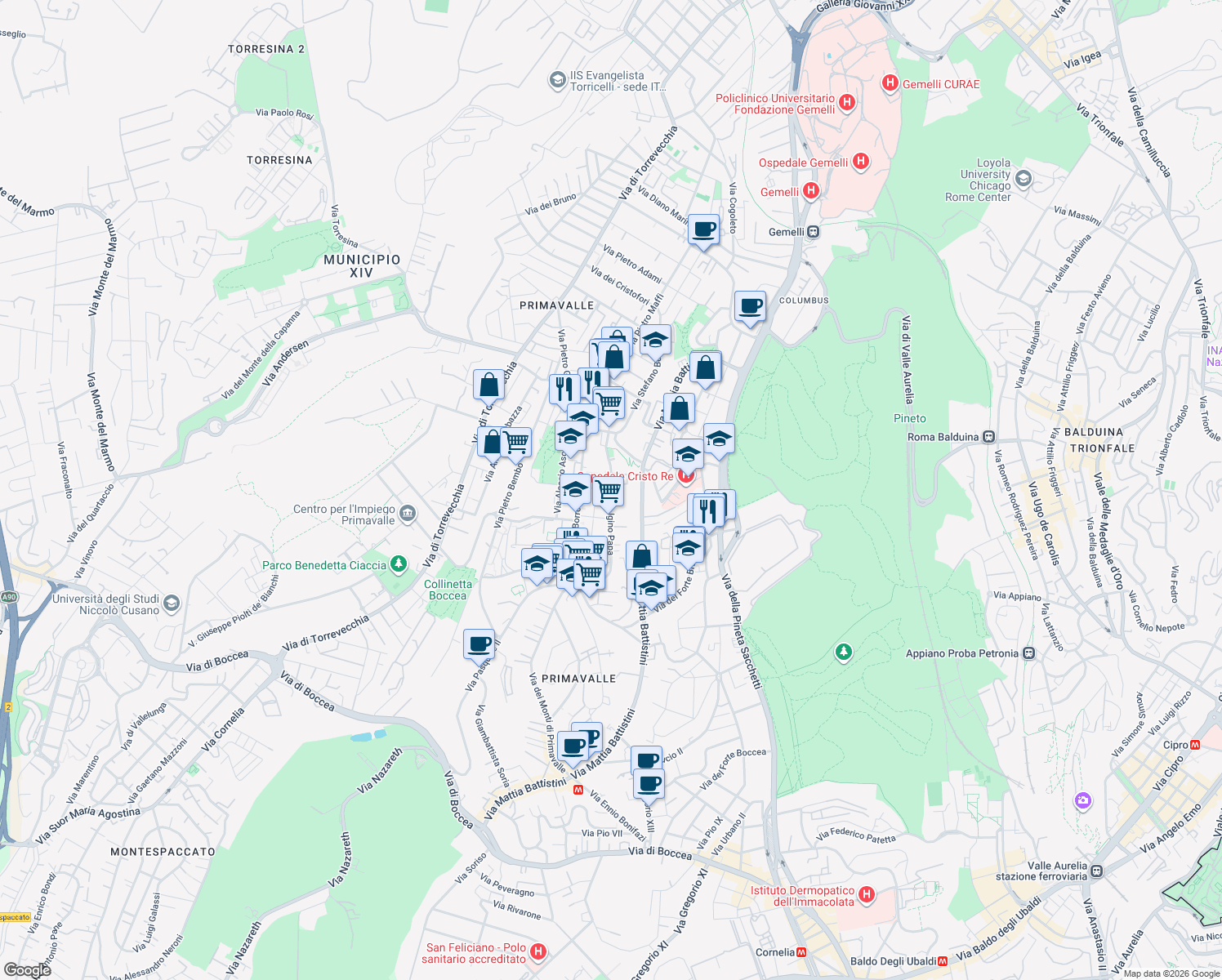 map of restaurants, bars, coffee shops, grocery stores, and more near 260 Via Sant Igino Papa in Roma