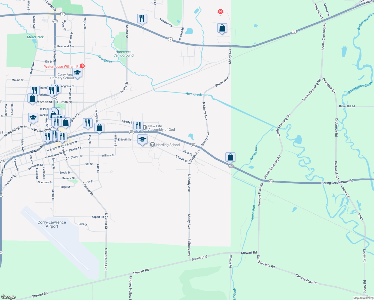 map of restaurants, bars, coffee shops, grocery stores, and more near 952 Burton Ave in Corry