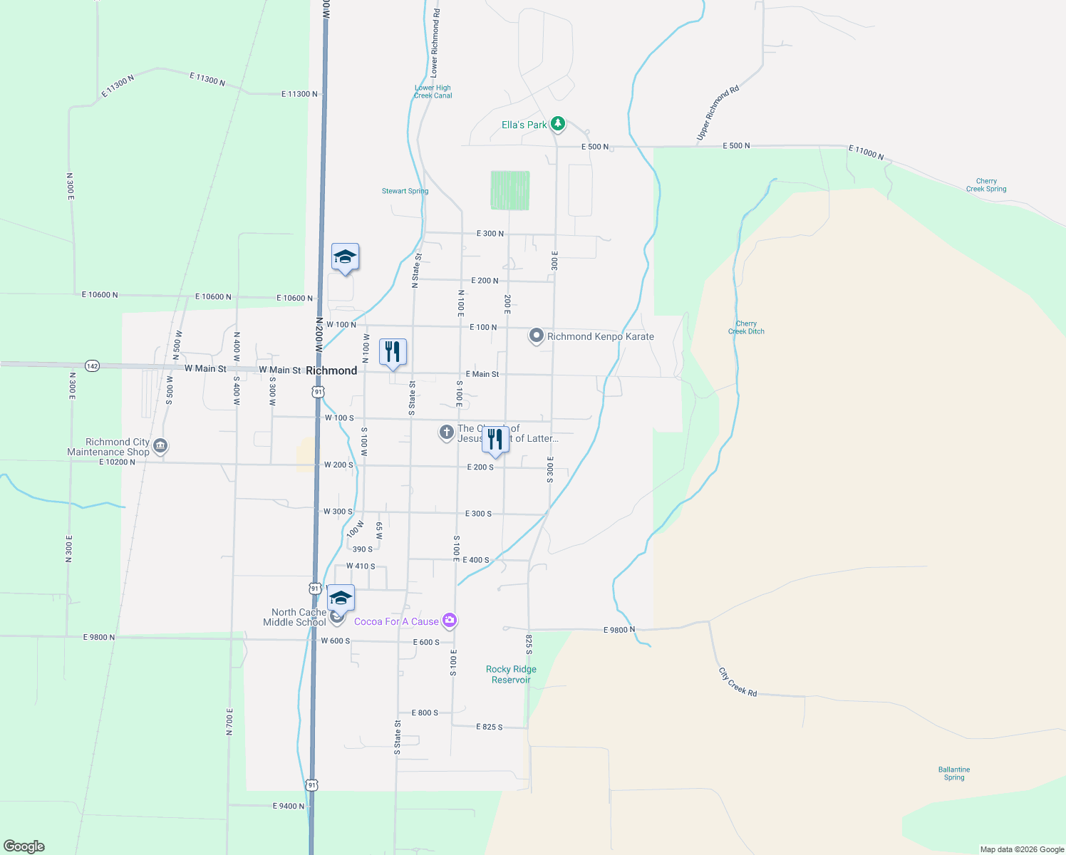 map of restaurants, bars, coffee shops, grocery stores, and more near 240 East 100 South in Richmond