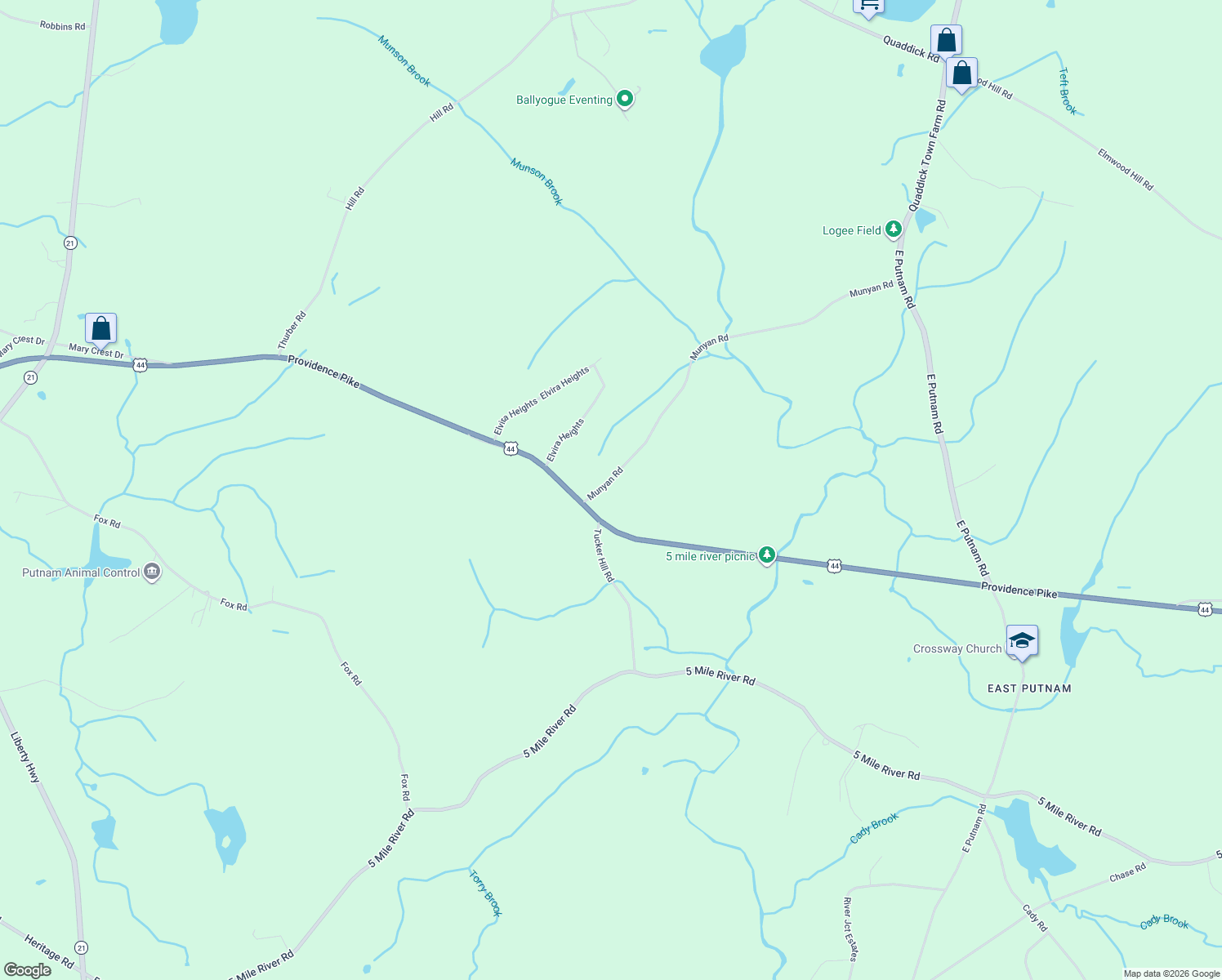 map of restaurants, bars, coffee shops, grocery stores, and more near 23 Munyan Road in Putnam