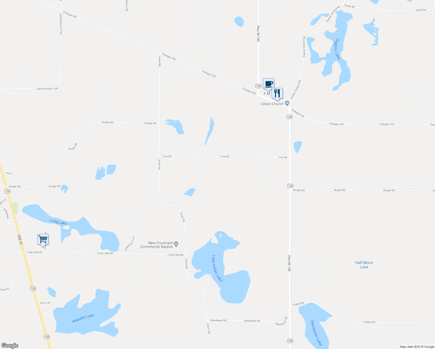 map of restaurants, bars, coffee shops, grocery stores, and more near 7270 True Road in Niles