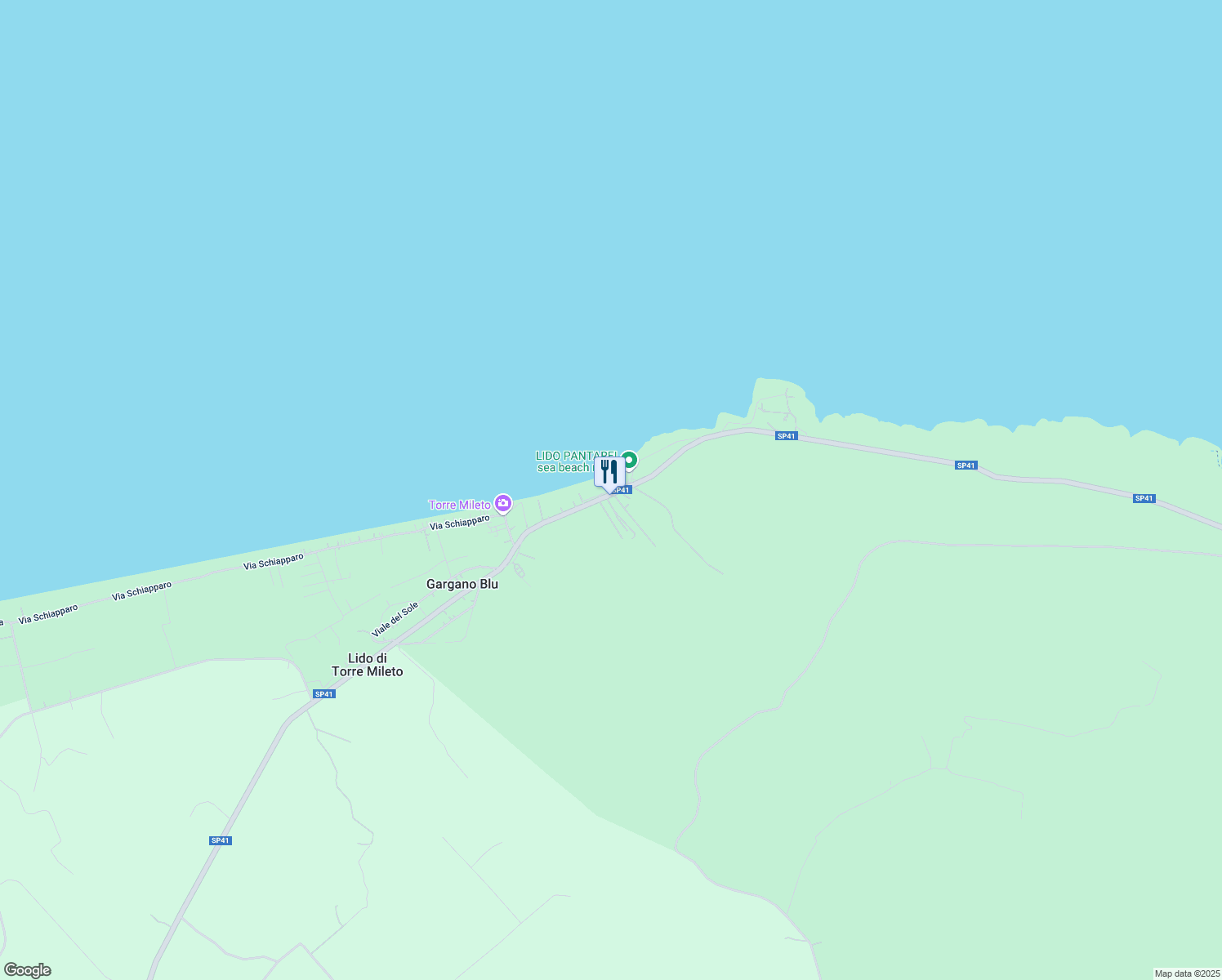 map of restaurants, bars, coffee shops, grocery stores, and more near SP41 in Gargano Blu