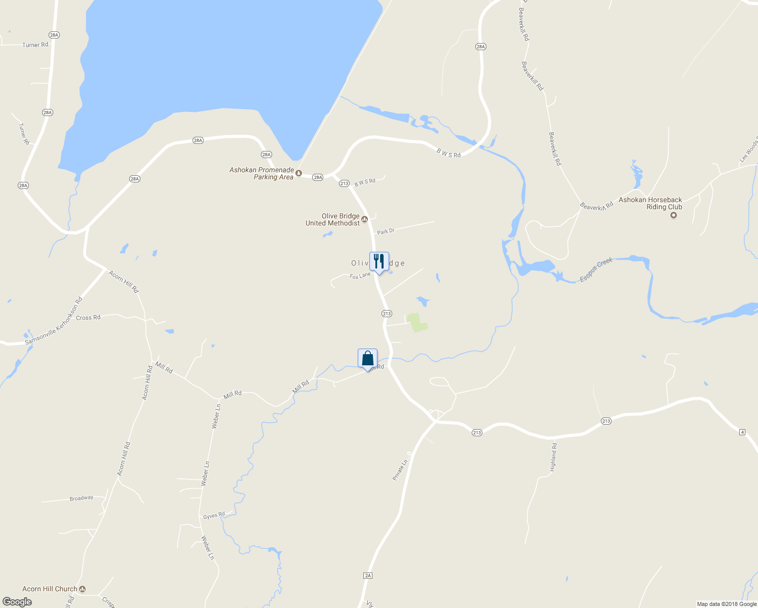 map of restaurants, bars, coffee shops, grocery stores, and more near 5097 New York 213 in Olivebridge