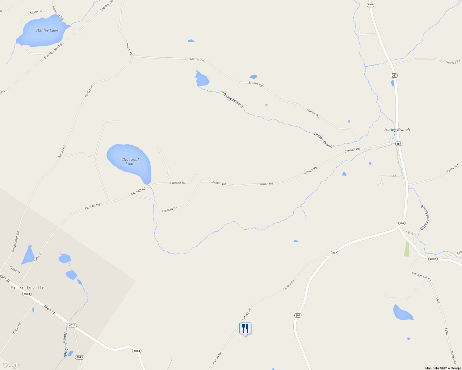 map of restaurants, bars, coffee shops, grocery stores, and more near Carmalt Road in Friendsville