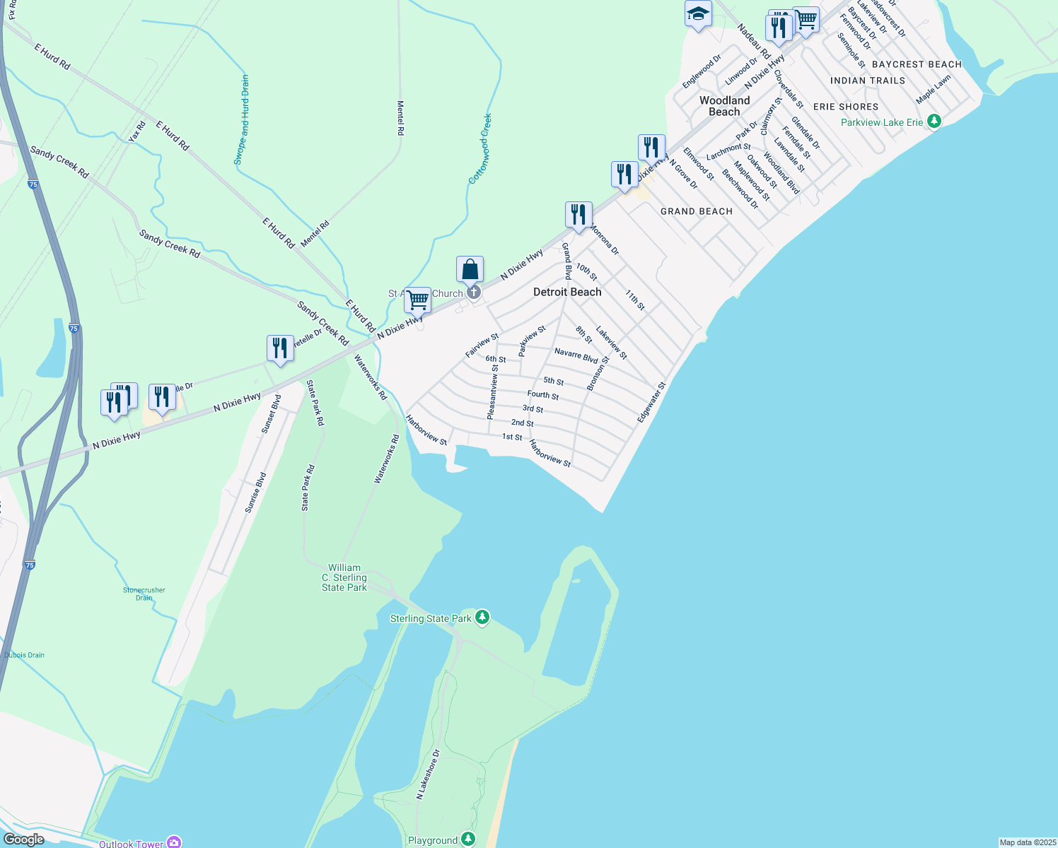 map of restaurants, bars, coffee shops, grocery stores, and more near 1996 Grand Boulevard in Monroe